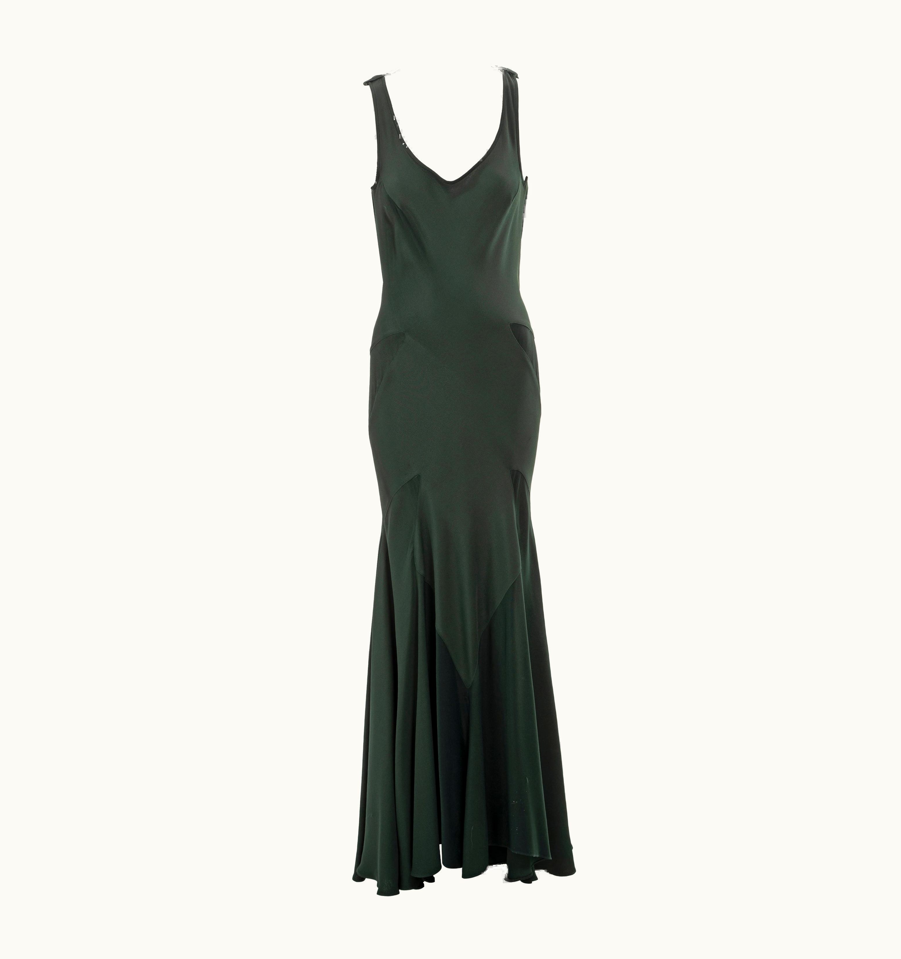 John Galliano John Galliano Bottle Green Bias-cut Crêpe Evening Dress, AW 1988