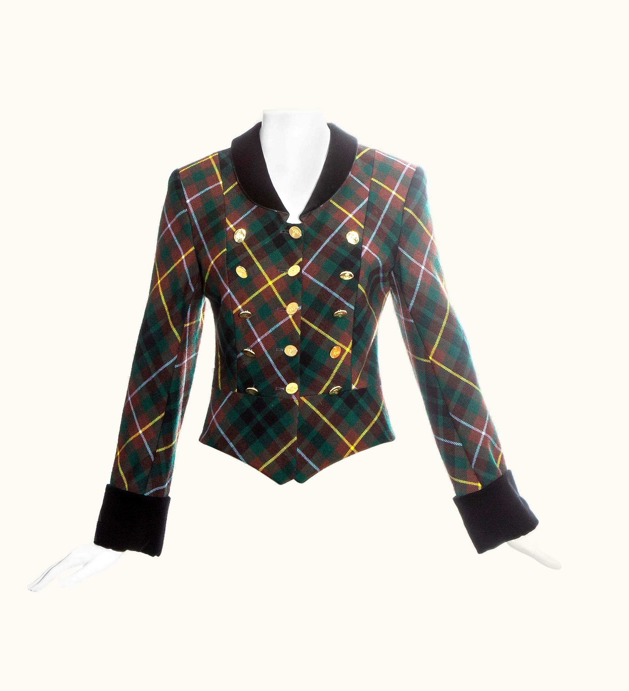 Vivienne Westwood Vivienne Westwood Green Tartan Wool Fitted Jacket With 15 Gold Buttons, AW 1988