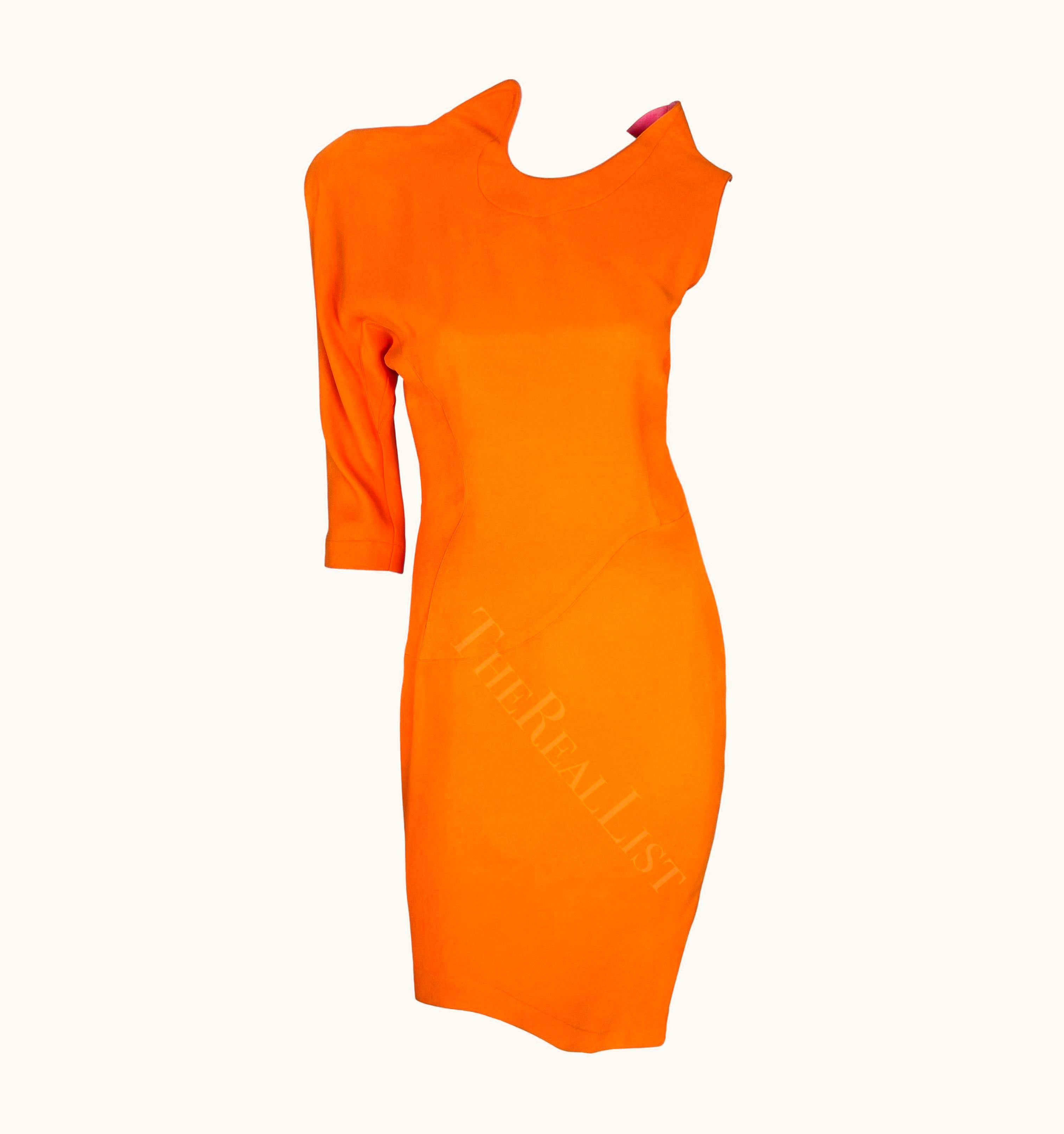 Mugler S/S 1988 Thierry Mugler Runway Ad Orange One Sleeve Sculptural Sahara Dress