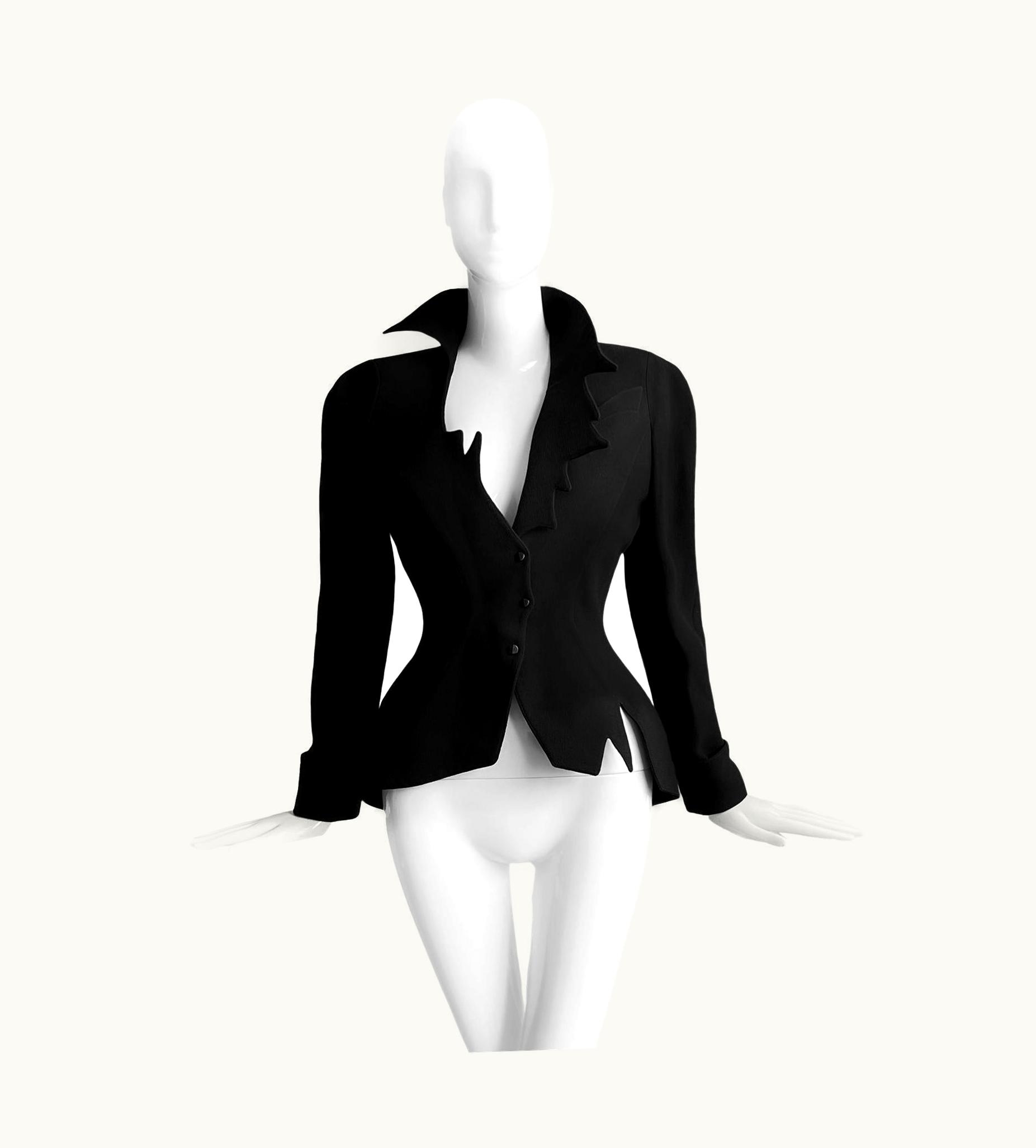 Mugler Thrilling Thierry Mugler Les Infernales AW1988/89 Black Dramatic ZigZag Jacket