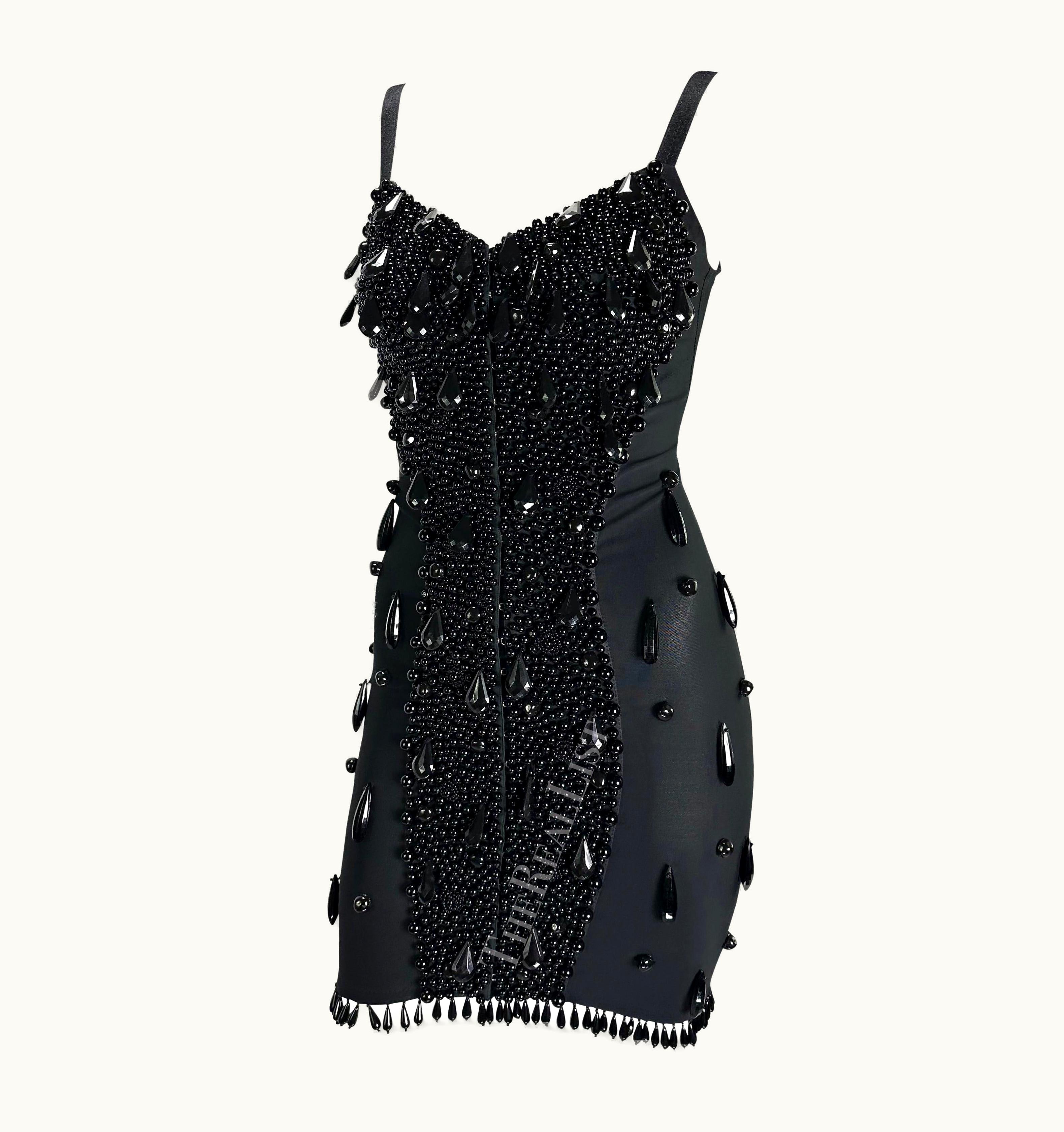 Dolce & Gabbana AW 1989 Dolce & Gabbana Runway Black Beaded Bustier Bodycon Mini Dress