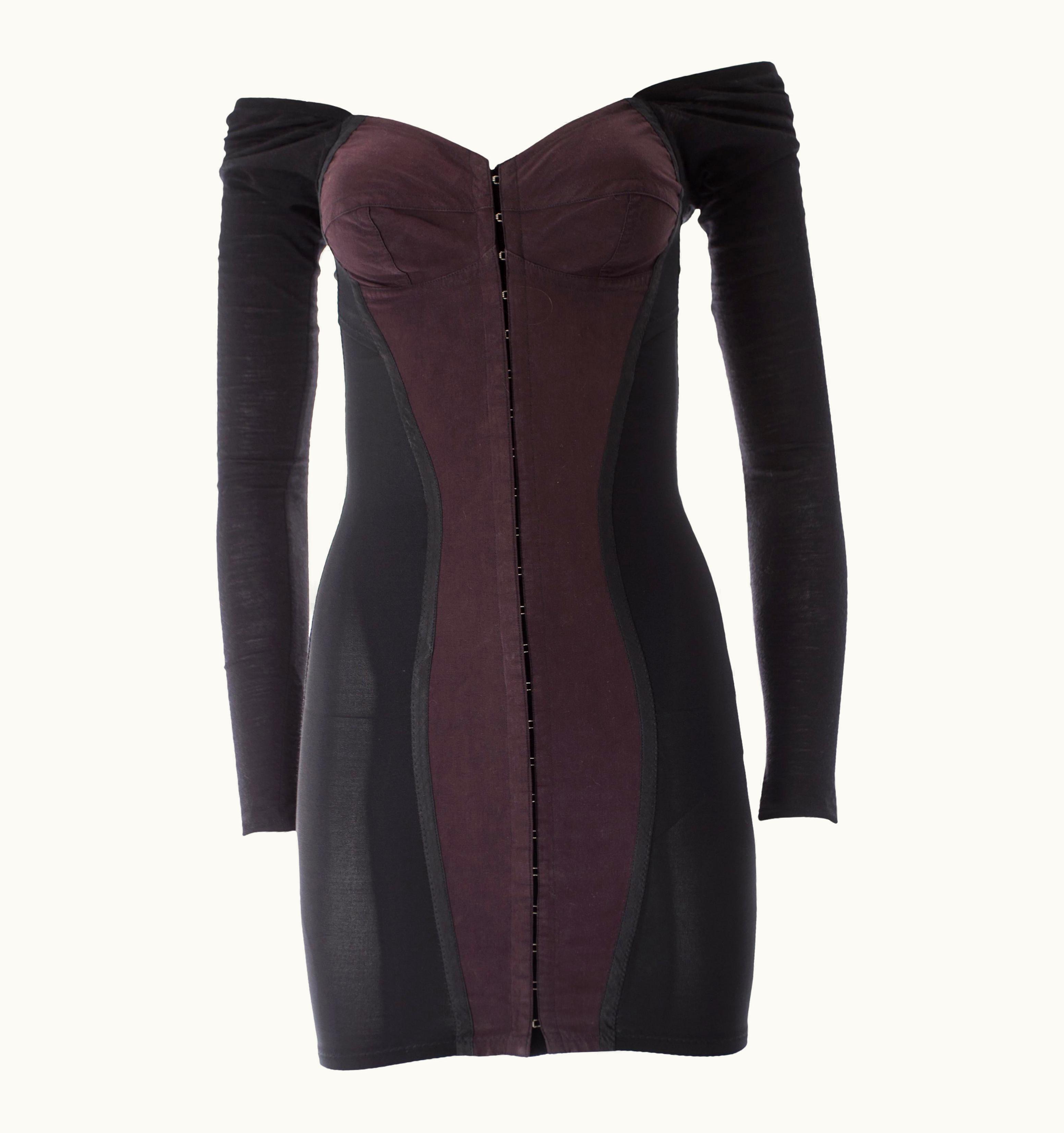 Dolce & Gabbana Dolce & Gabbana Black Jersey And Spandex Corseted Bodycon Mini Dress, A S/S W 1989