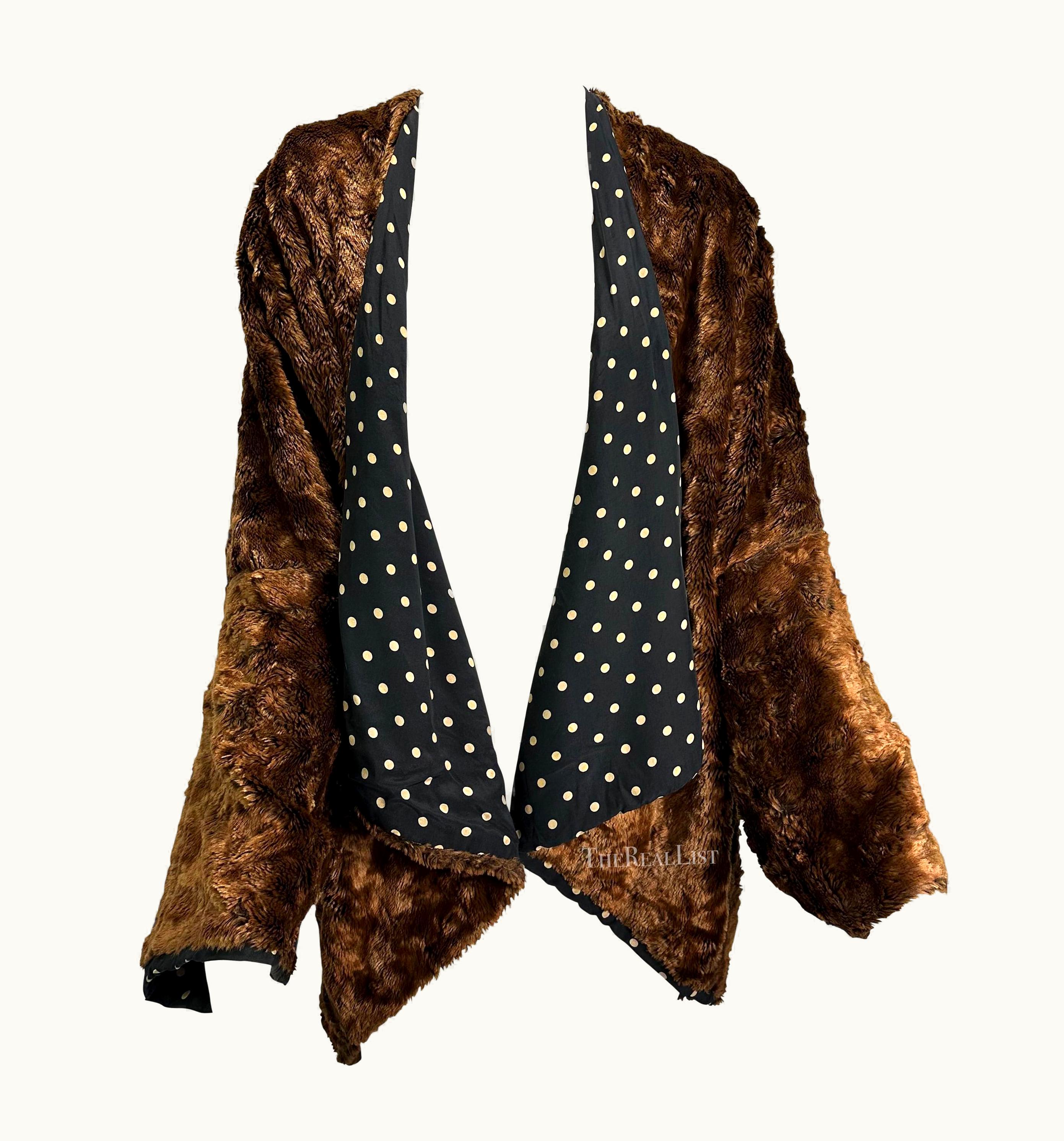 Dolce & Gabbana AW 1989 Dolce & Gabbana Runway Ad Brown Faux Fur Polka Dot Shawl Jacket