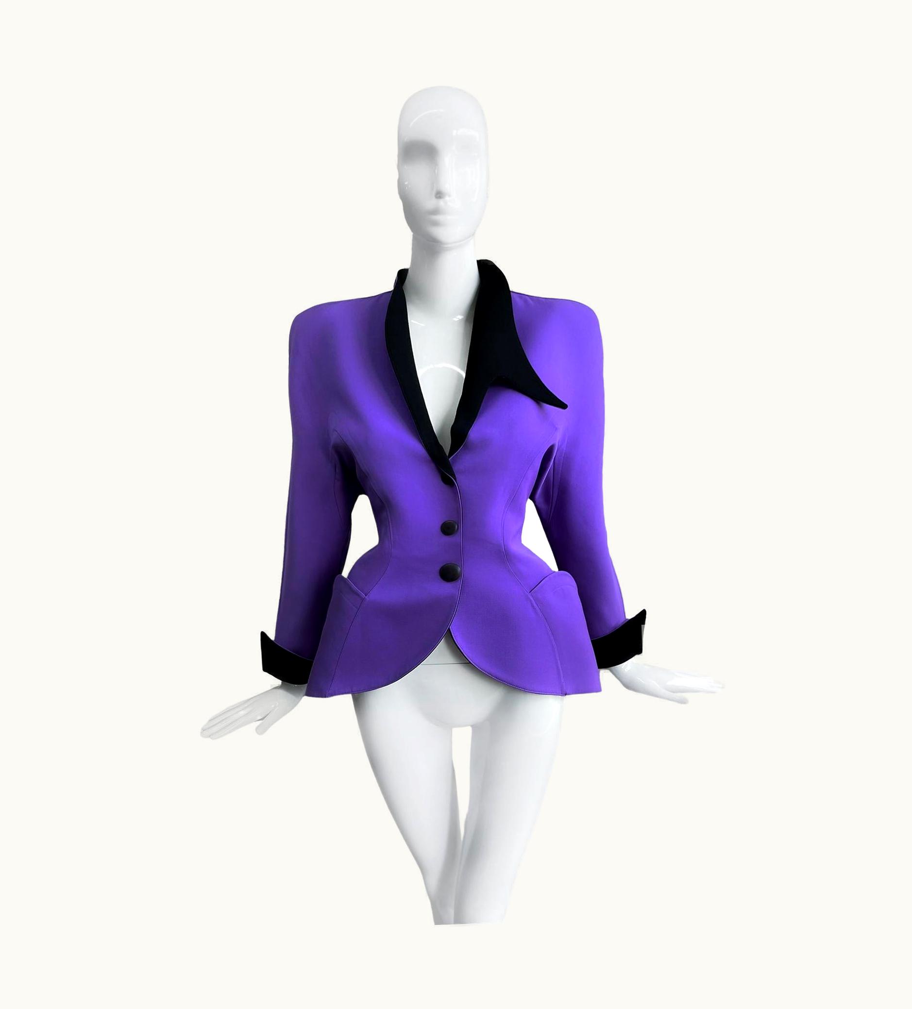 Mugler Thierry Mugler Sculptural Lavender Jacket AW1989 Dramatic Iman Purple Black
