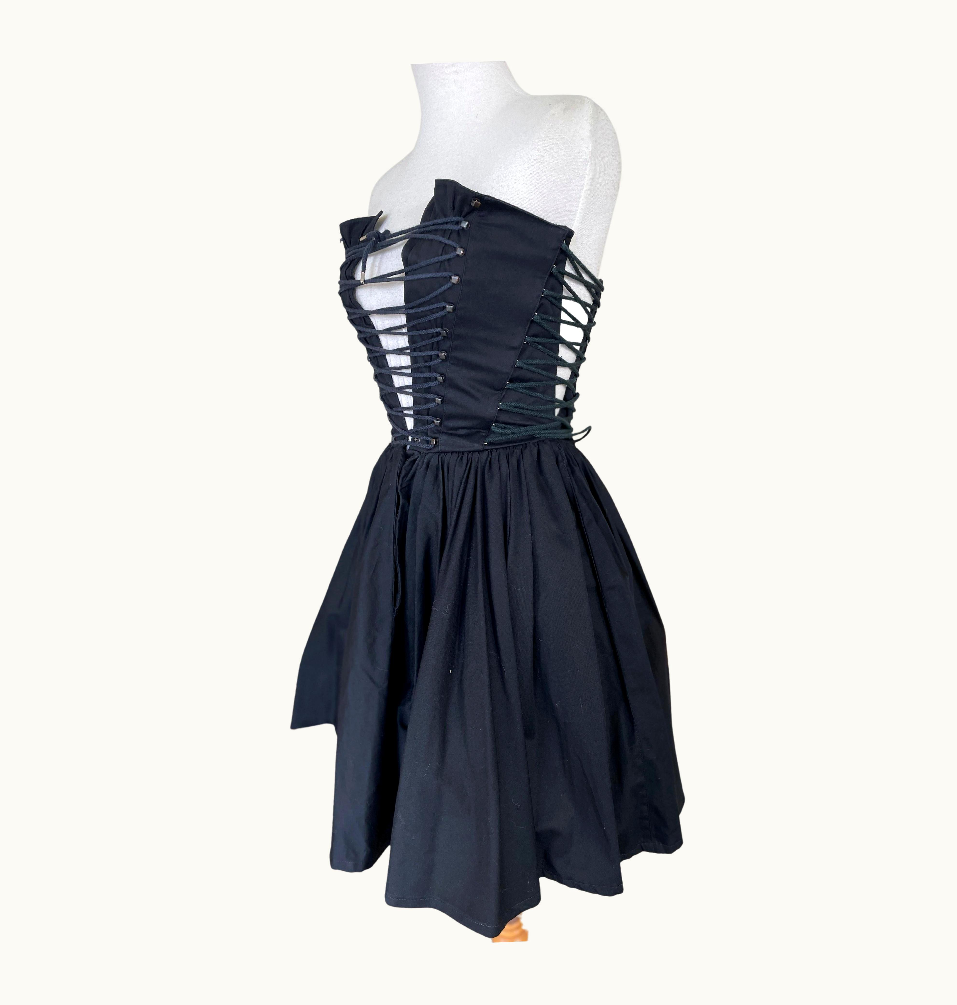 Mugler Thierry Mugler 1980' Sheer Corset Laced Little Black Dress With Skater Skirt