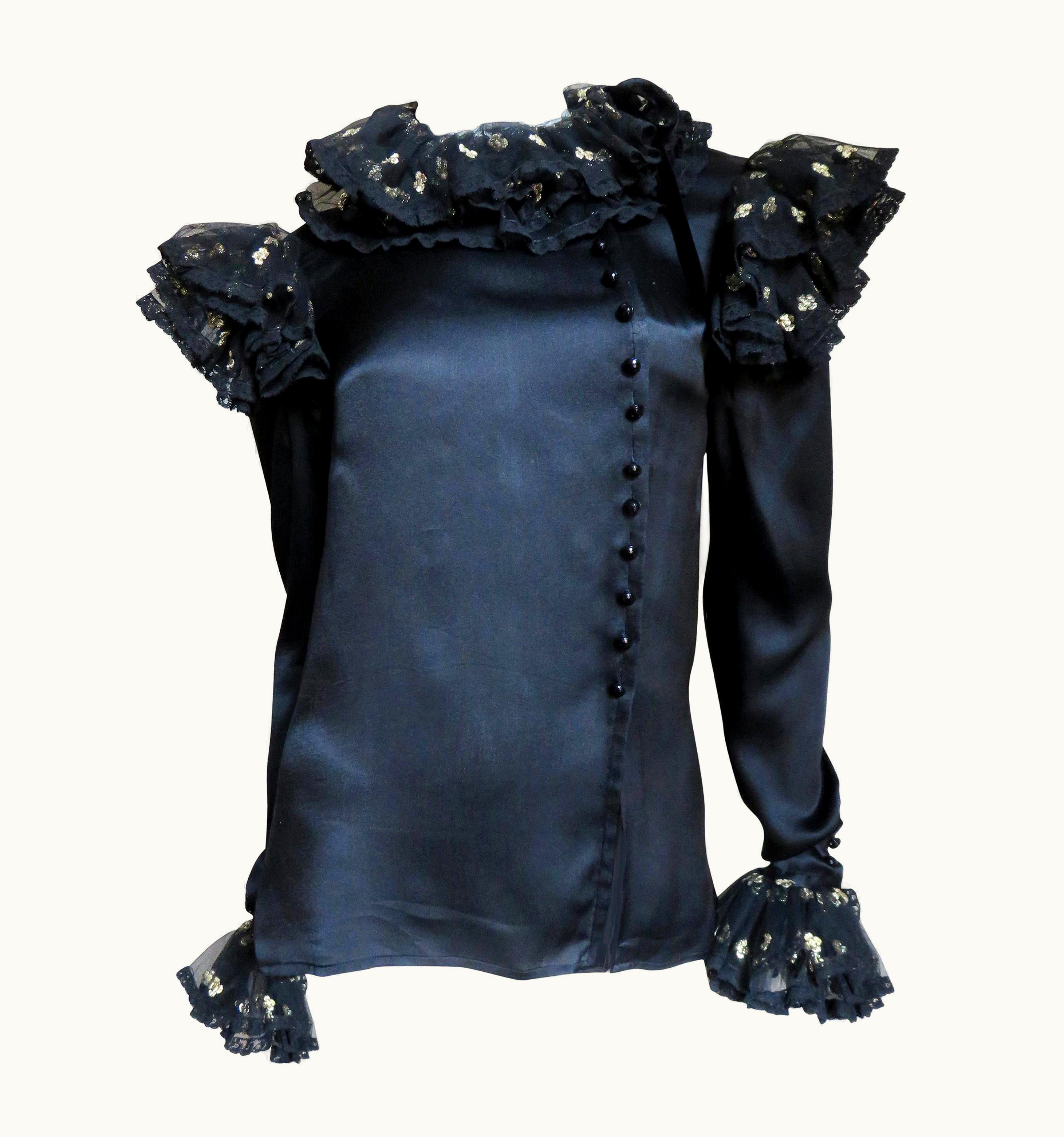 Valentino Valentino Boutique Silk Ruffle Neck Blouse 1980s