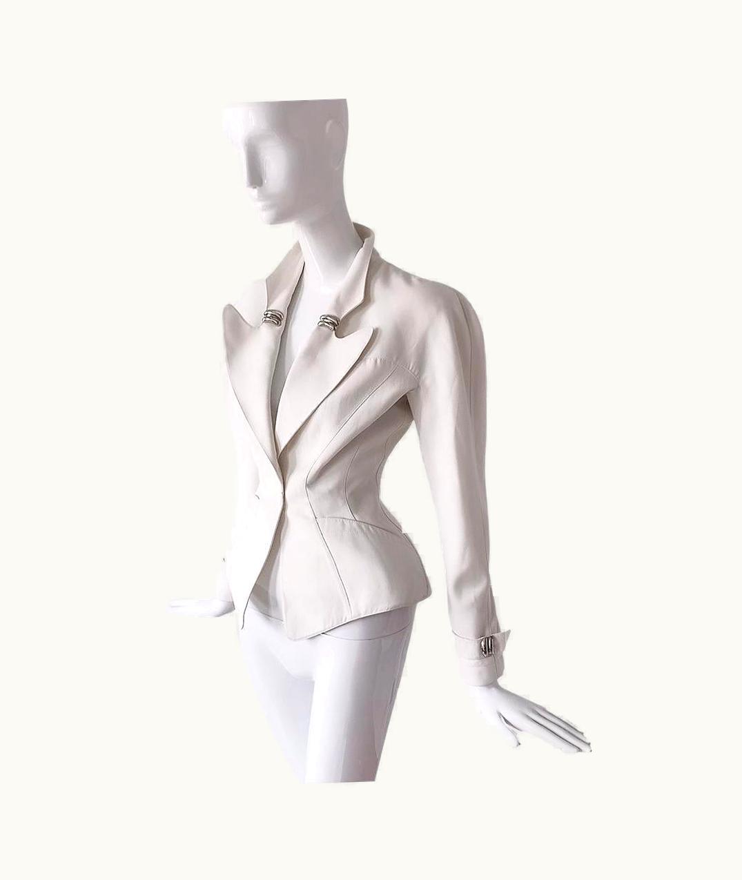 Mugler Thierry Mugler Blazer Jacket Off White Metal Details Dramatic Collar
