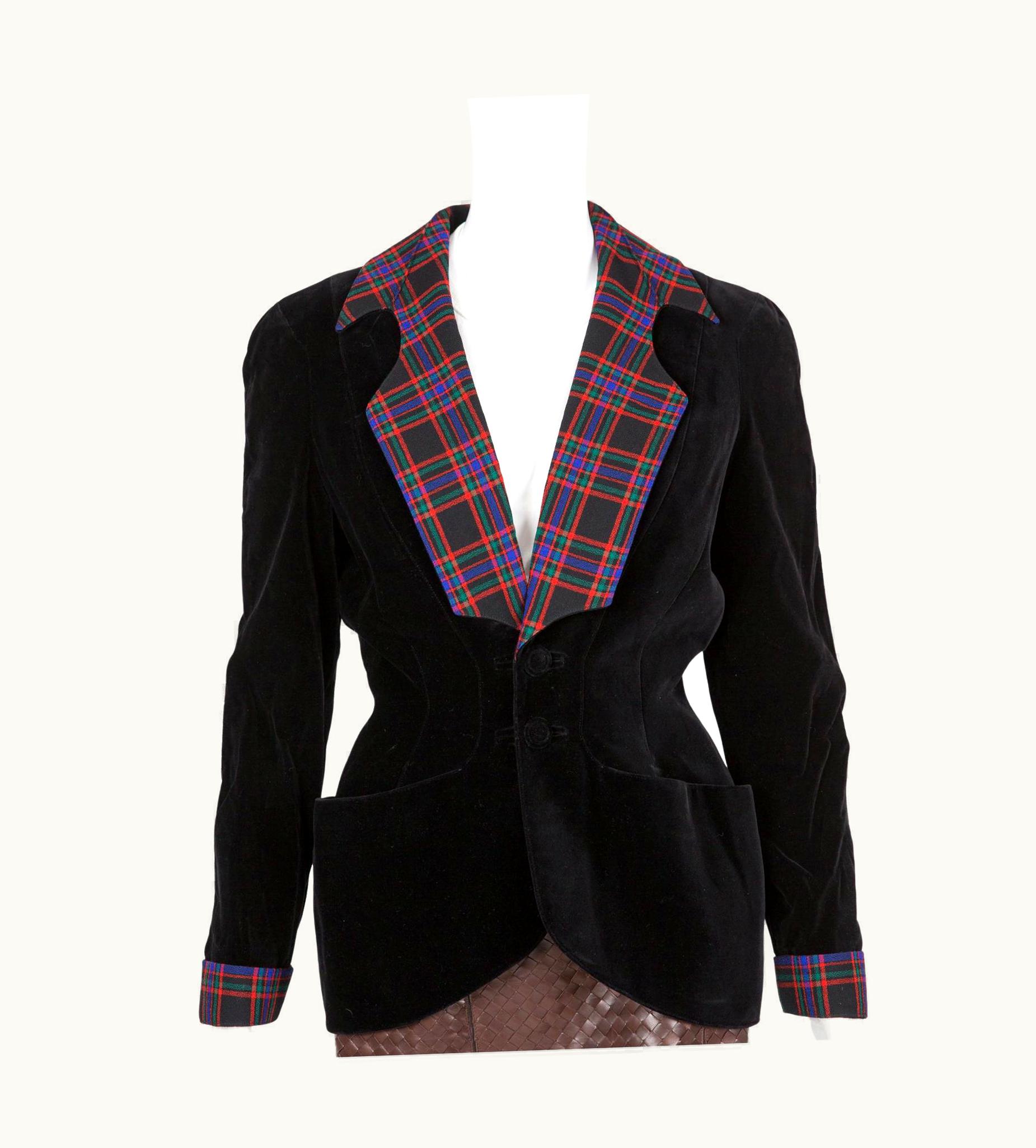 Mugler Iconic Thierry Mugler Black Velvet Jacket And Tartan Collar