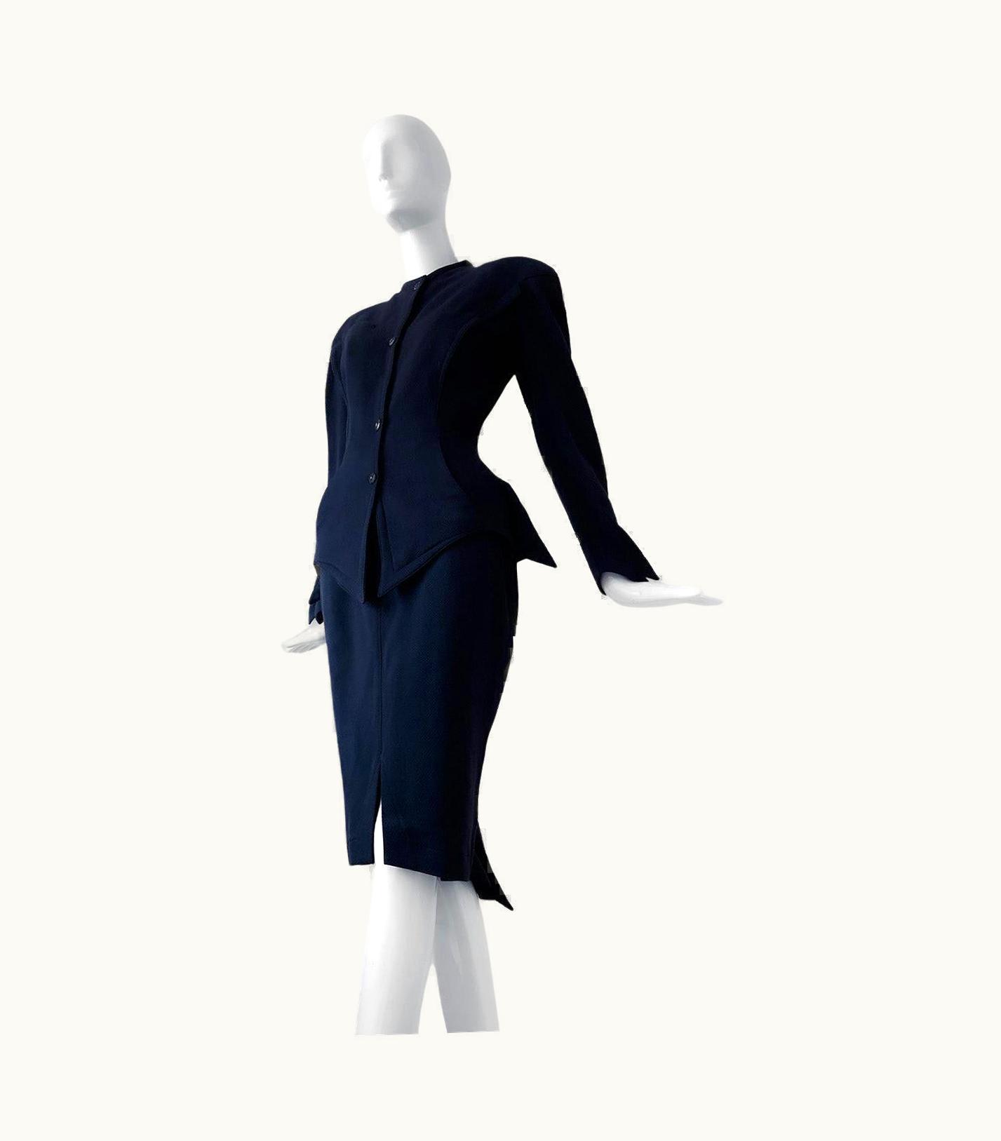 Mugler Thierry Mugler Rare Dramatic Suit Skirtsuit Silhouette Wool Blazer Skirt 80s