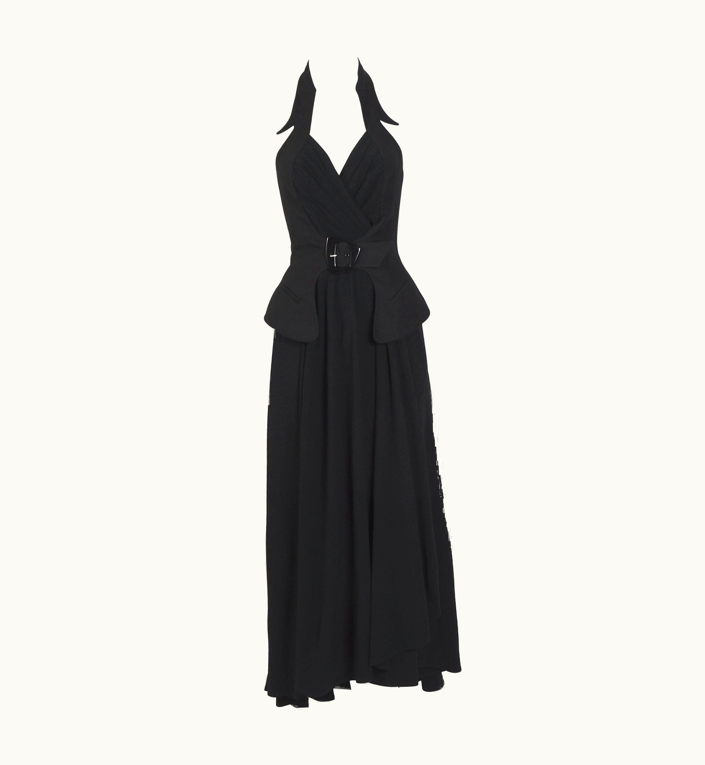 Mugler Thierry Mugler 80s Vintage Black Skirt With Attached Signature Belted Halter Top