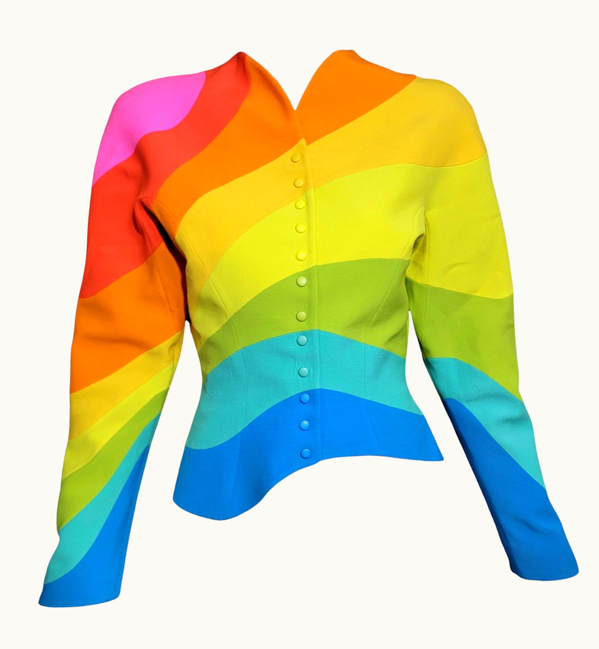 Mugler S/S 1990 Thierry Mugler Iconic Rainbow Structured Jacket