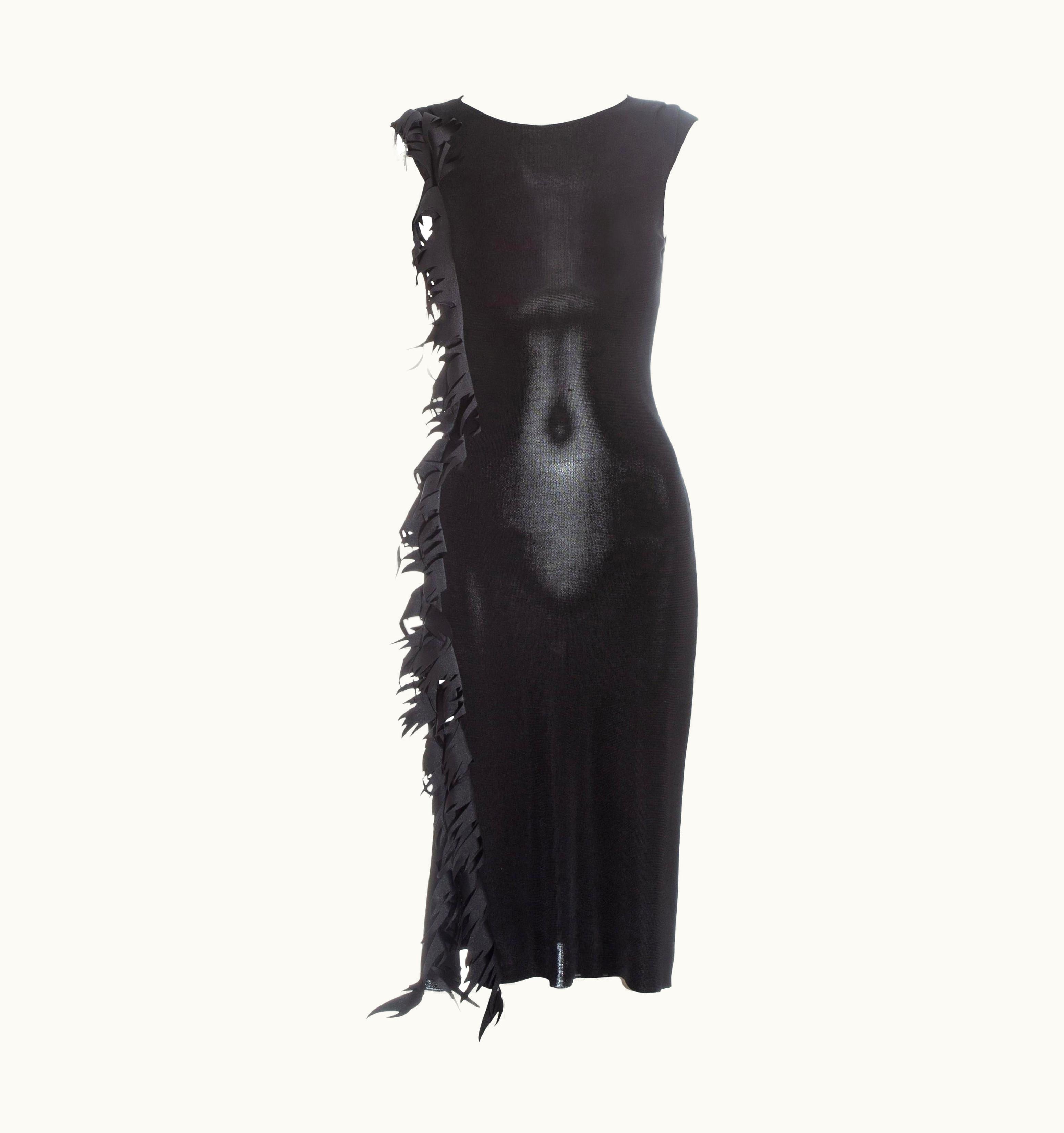 Mugler Thierry Mugler Black Rayon Knit Flame Dress, C 1990
