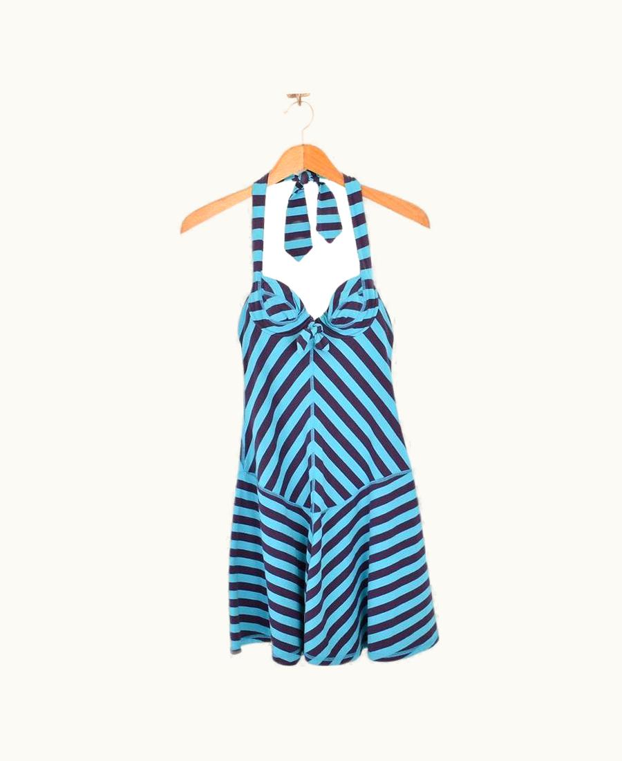 Vivienne Westwood Vivienne Westwood 1990' Blue & Purple Striped Halter Neck Corseted Mini Dress