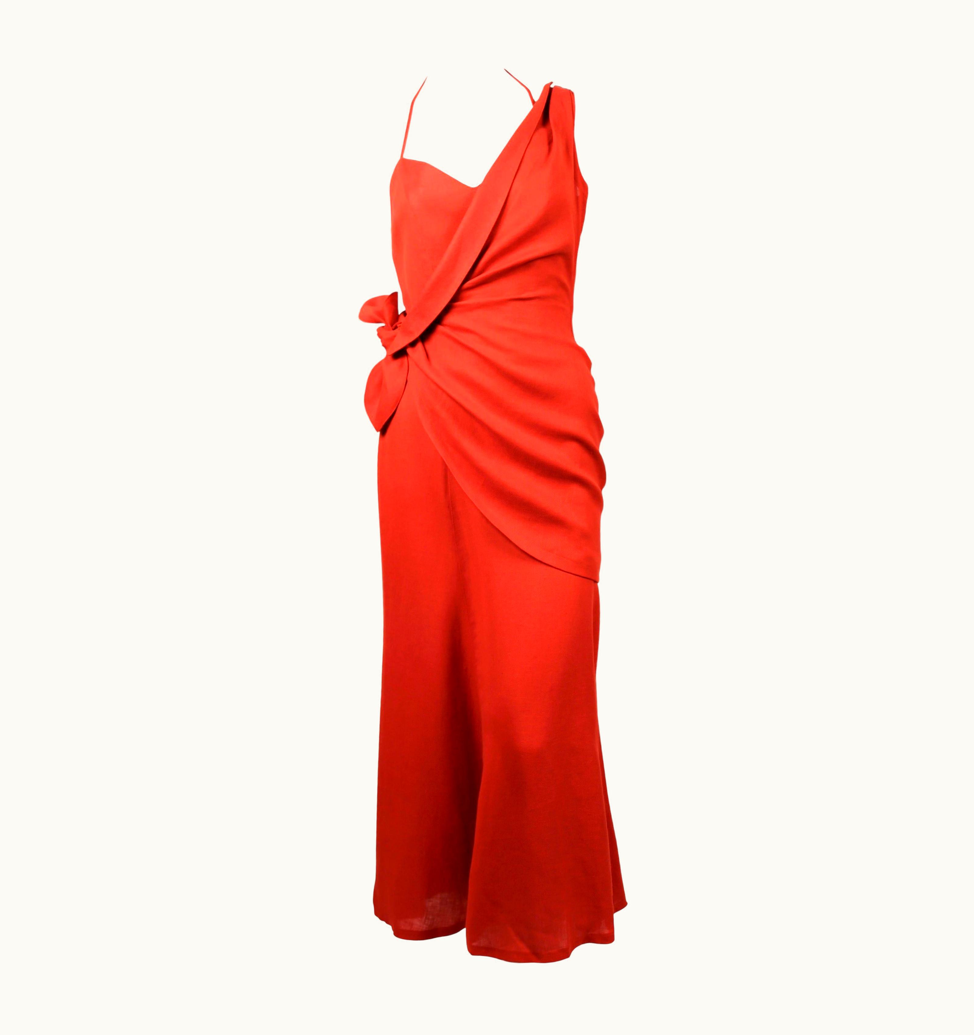 Mugler 1990' Thierry Mugler Terracotta Linen Dress With Asymmetrical Wrap