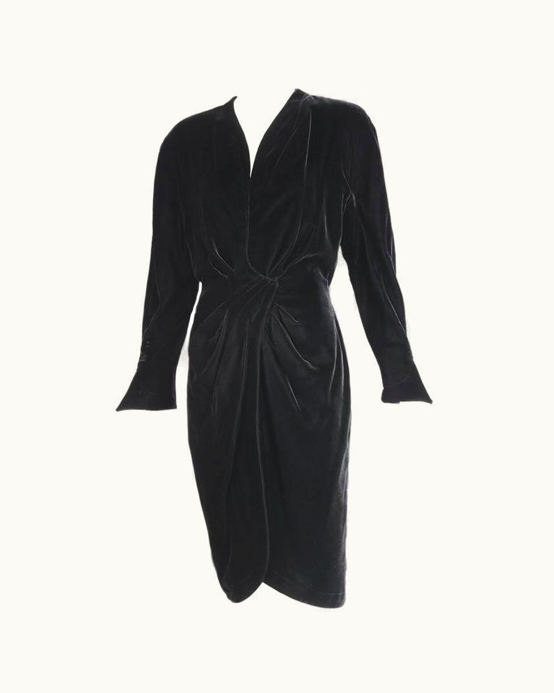 Mugler 1990' Thierry Mugler Black Velvet Hourglass Shape Wrap Dress