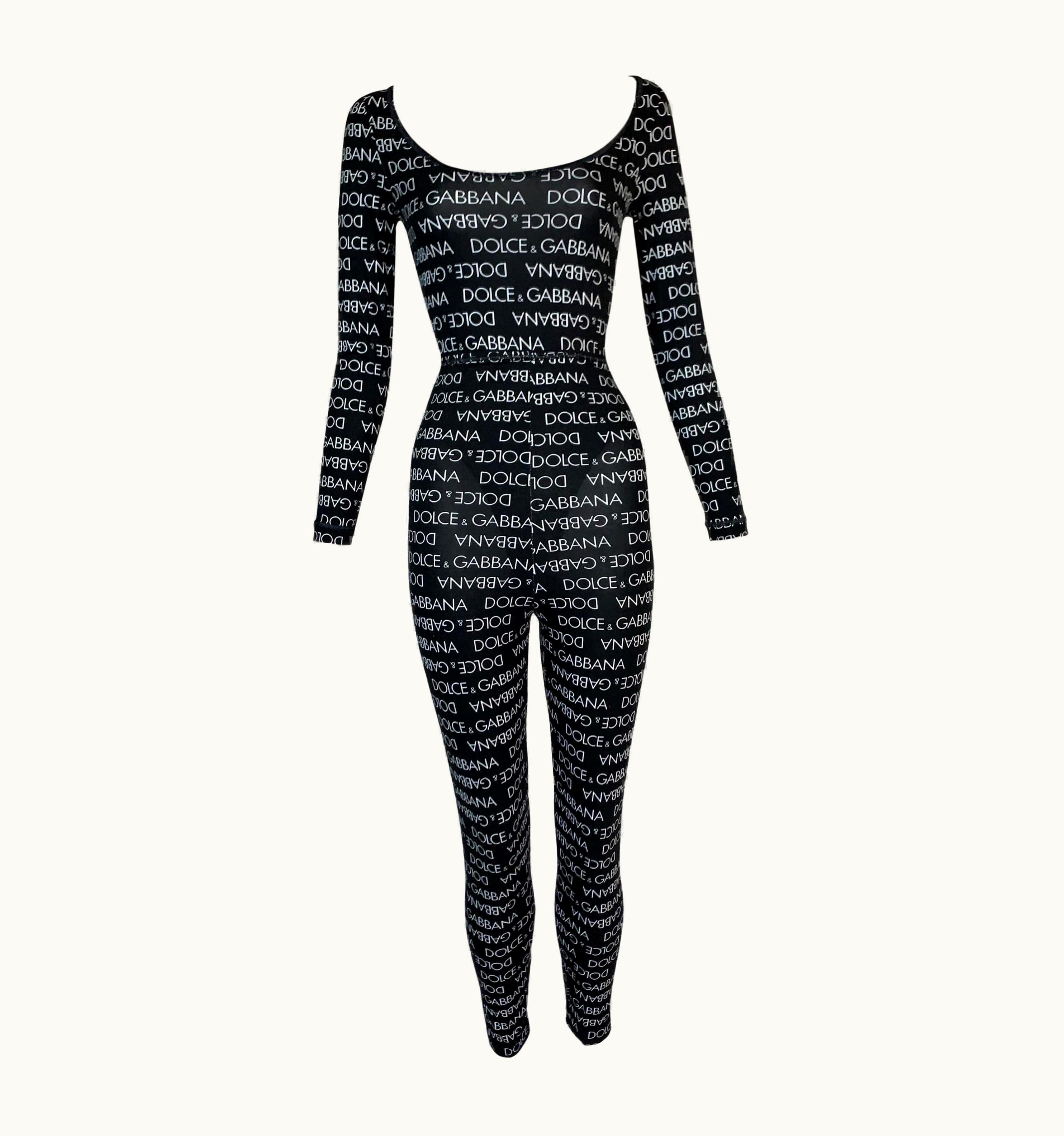Dolce & Gabbana 1990' Dolce & Gabbana Black & White Logo Monogram Jumpsuit Bodysuit Leggings