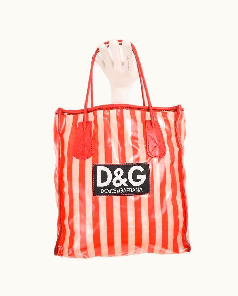 Dolce & Gabbana Dolce & Gabbana 1990' Transparent Red Striped Vinyl Mini Tote Bag