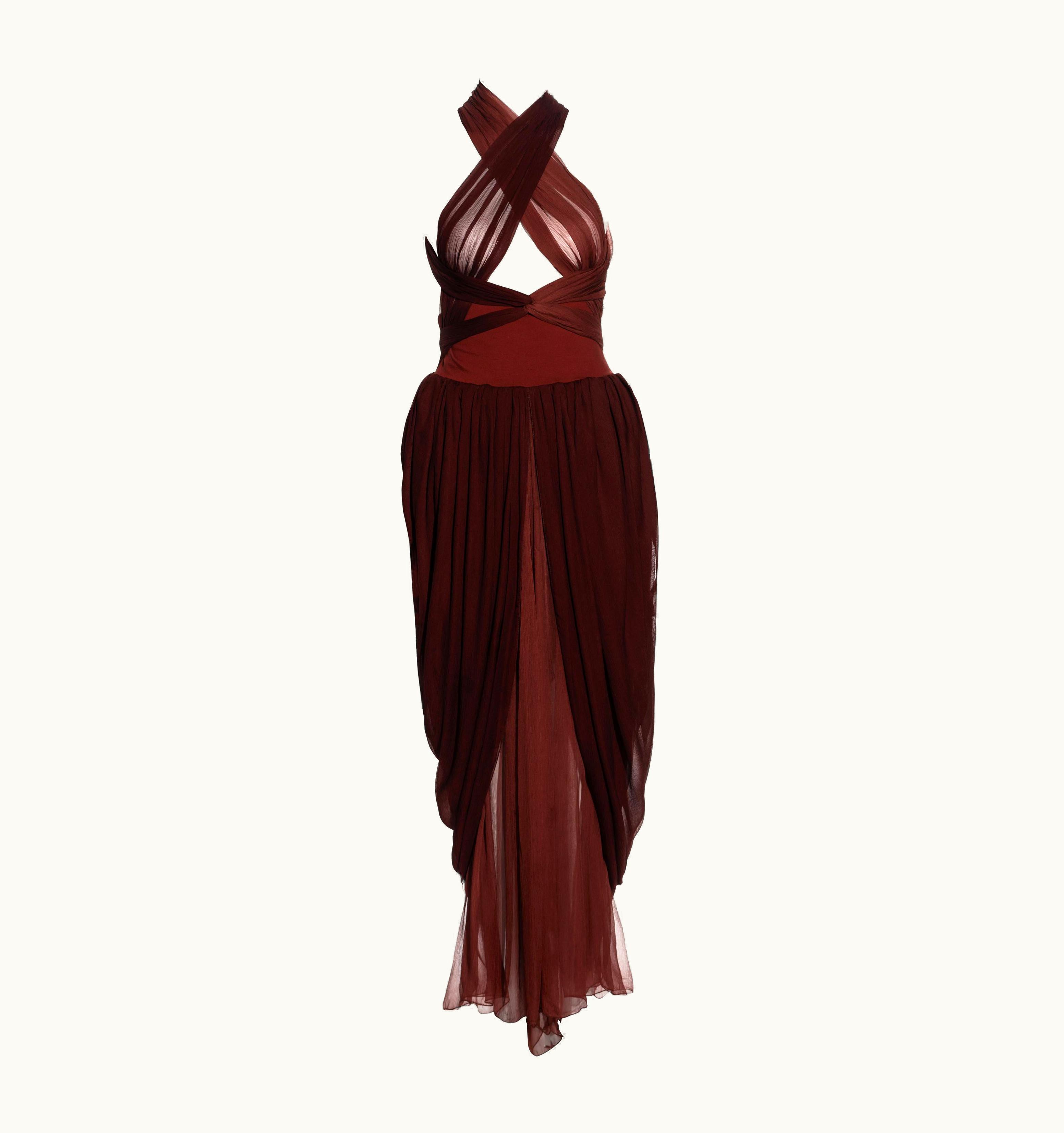 Dolce & Gabbana Dolce & Gabbana Burgundy Silk Chiffon Dress With Bandage Straps, S/S 1990