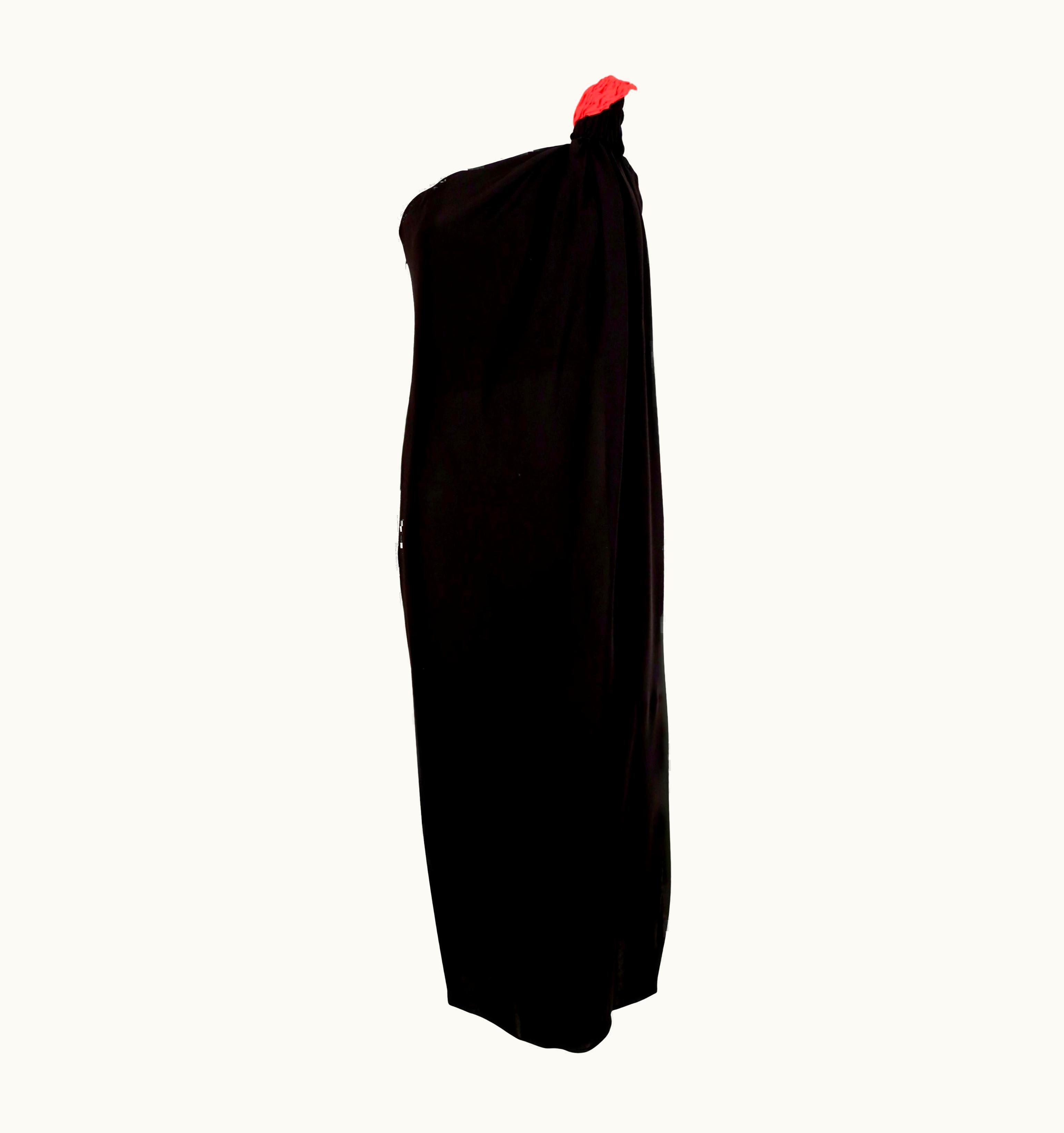 Valentino 1990' Valentino Grecian Silk Dress With Red Pleated Single Shoulder