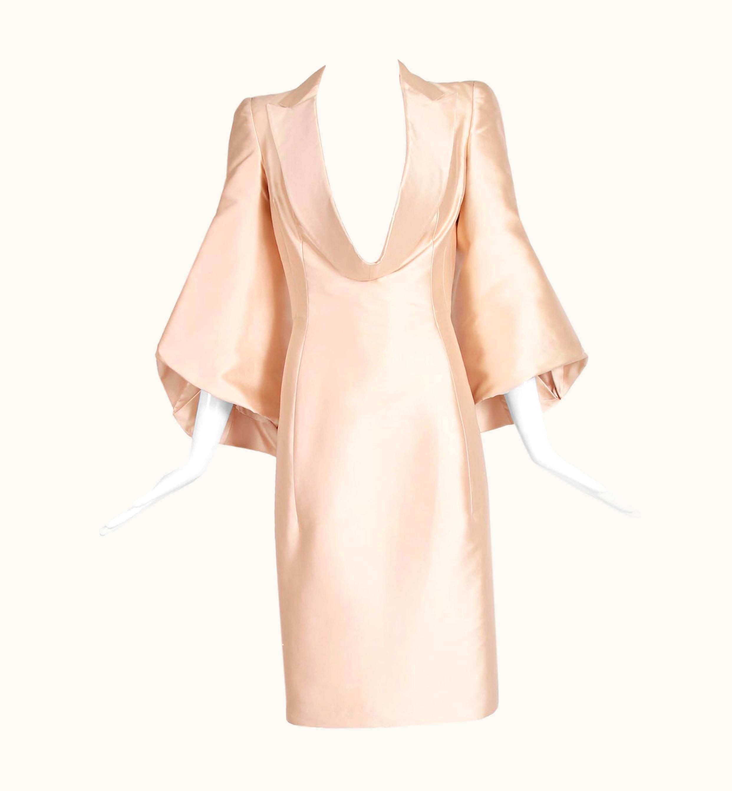 John Galliano 1990' John Galliano Cocktail Dress w/Plunge Neckline & Dramatic Sleeves