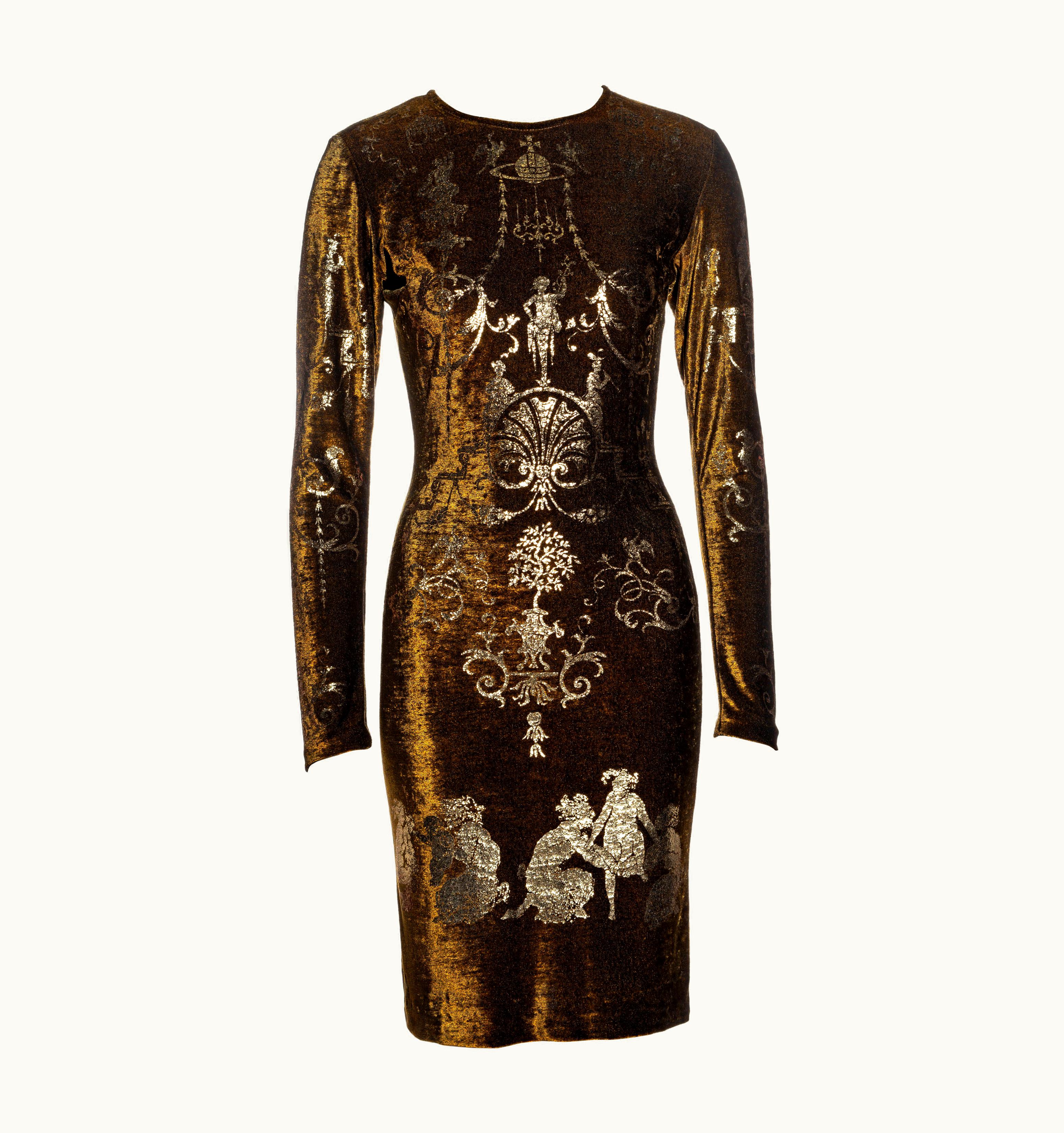 Vivienne Westwood Vivienne Westwood Bronze Stretch-velvet And Gold Foil Printed Dress, AW 1990