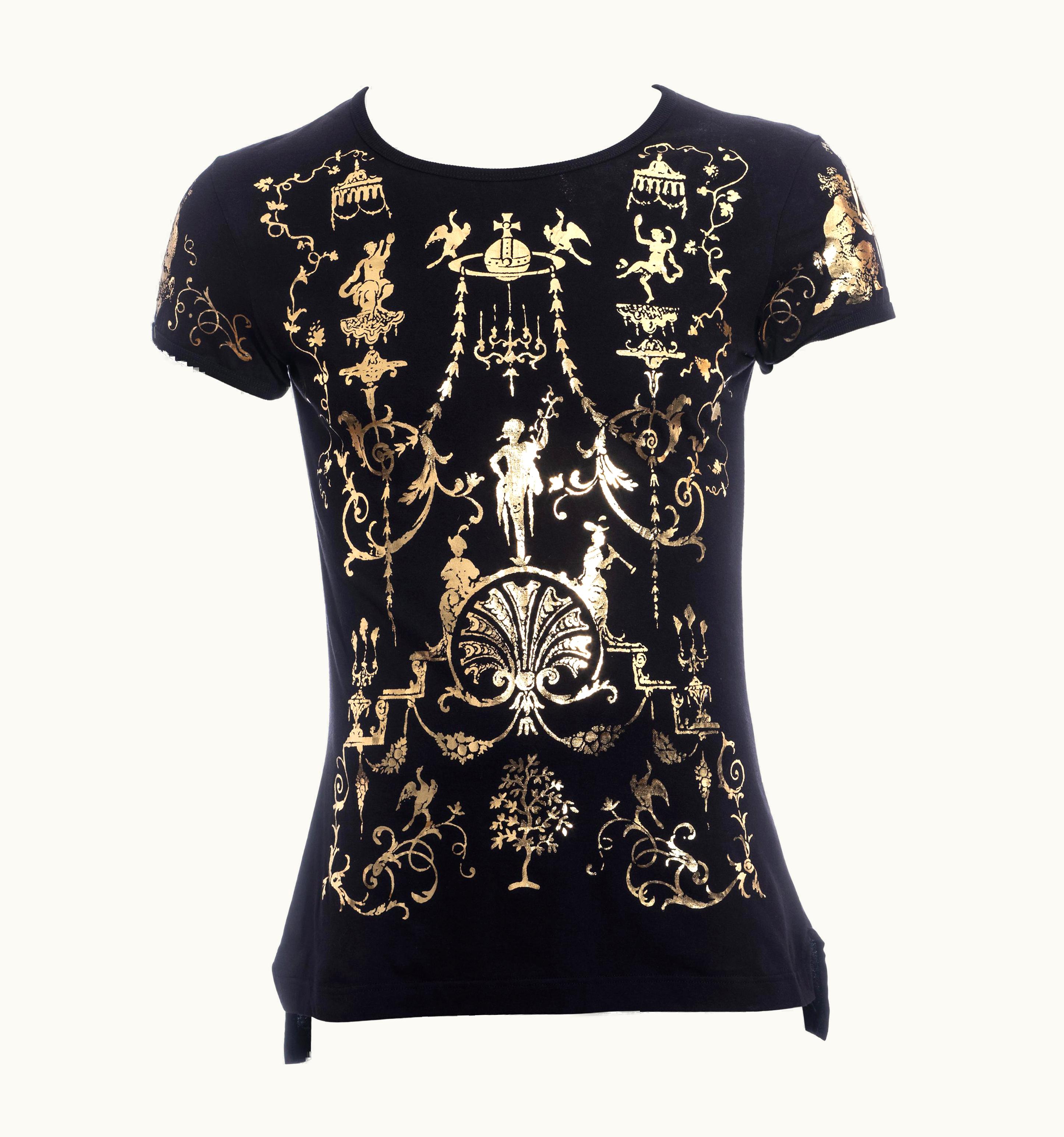 Vivienne Westwood Men' Vivienne Westwood Black Cotton T-shirt With Metallic Gold Print, AW 1990