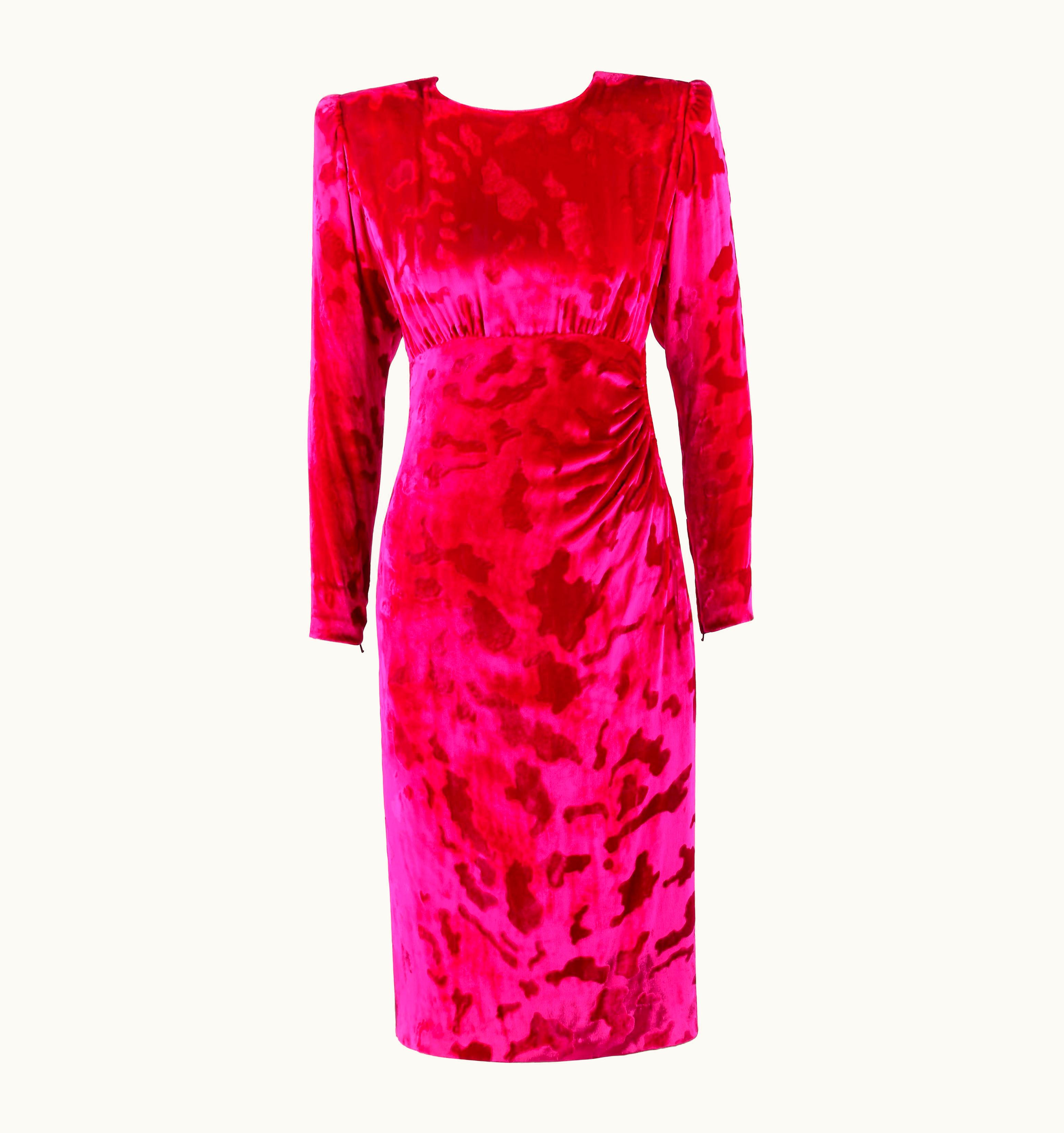 Givenchy Givenchy C.1990' Haute Couture Fuchsia Pink Leopard Print Velvet Evening Dress