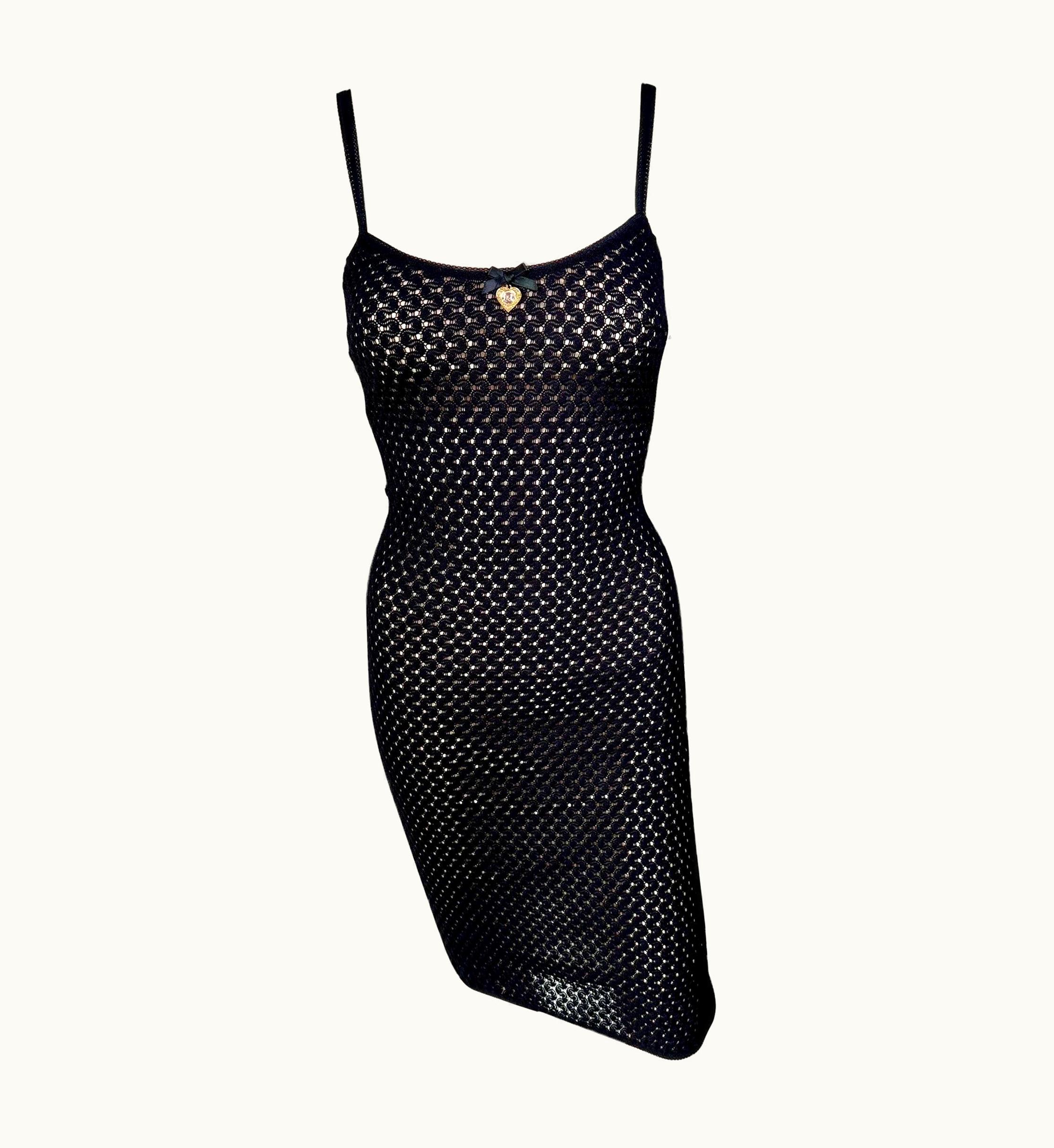 Dolce & Gabbana D&G By Dolce & Gabbana 1990' Sheer Knit Fishnet Virgin Mary Charm Black Dress