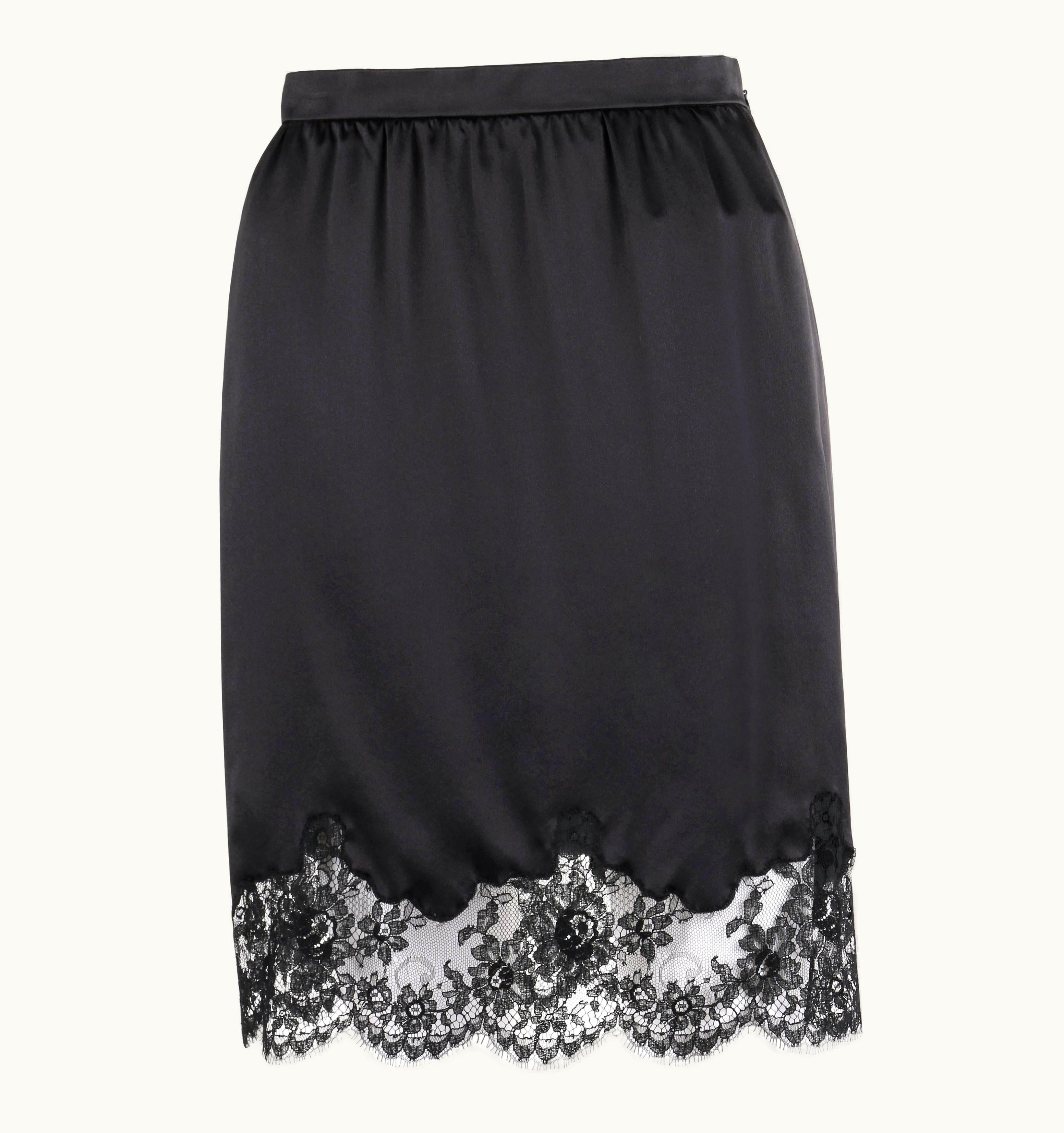 Valentino Valentino Roma C.1990' Black Silk Floral Lace Hem Classic Slip Skirt