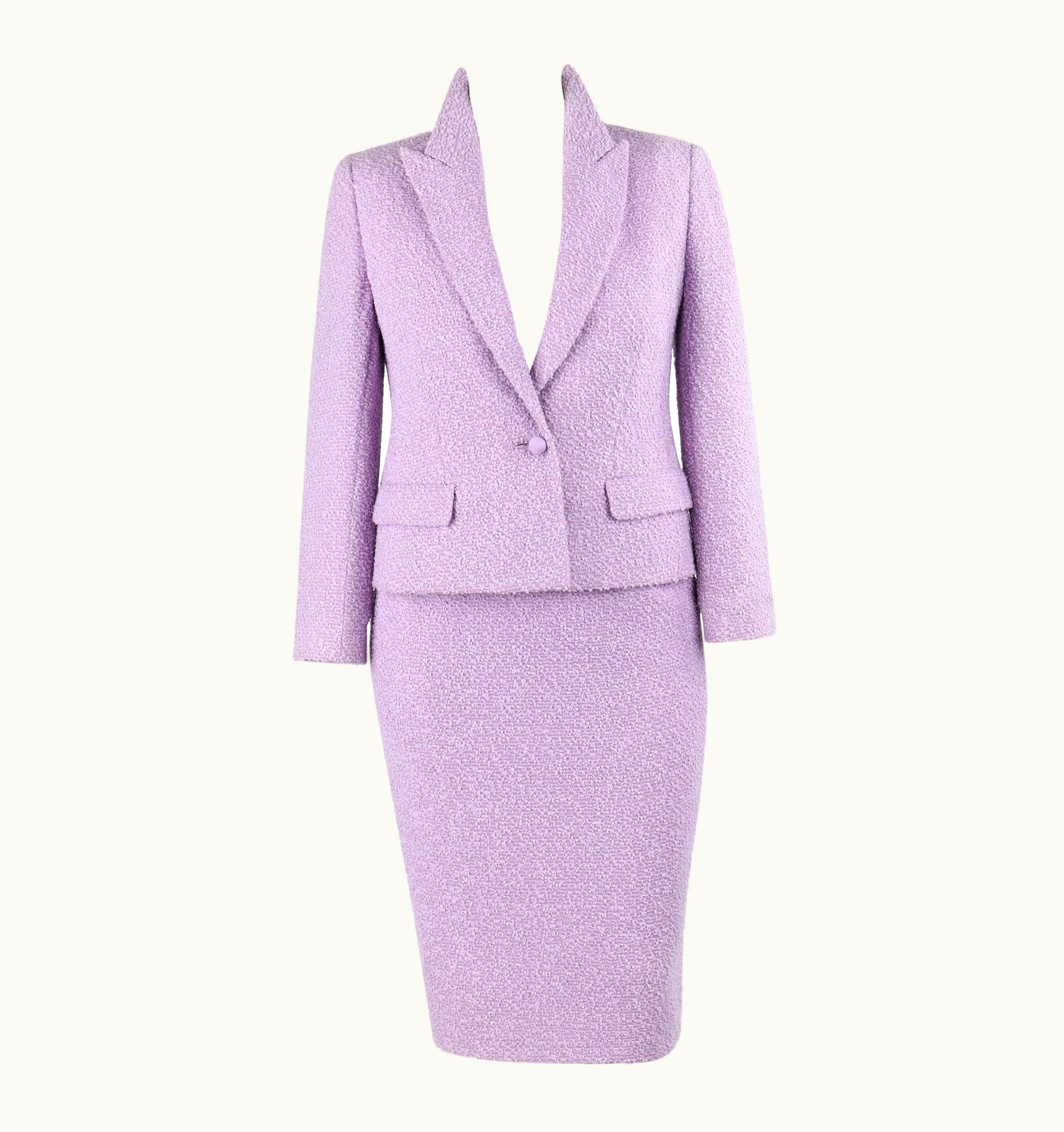 Valentino Valentino Miss V C.1990' 2 Piece Lavender Boucle Wool Blazer Skirt Suit Set