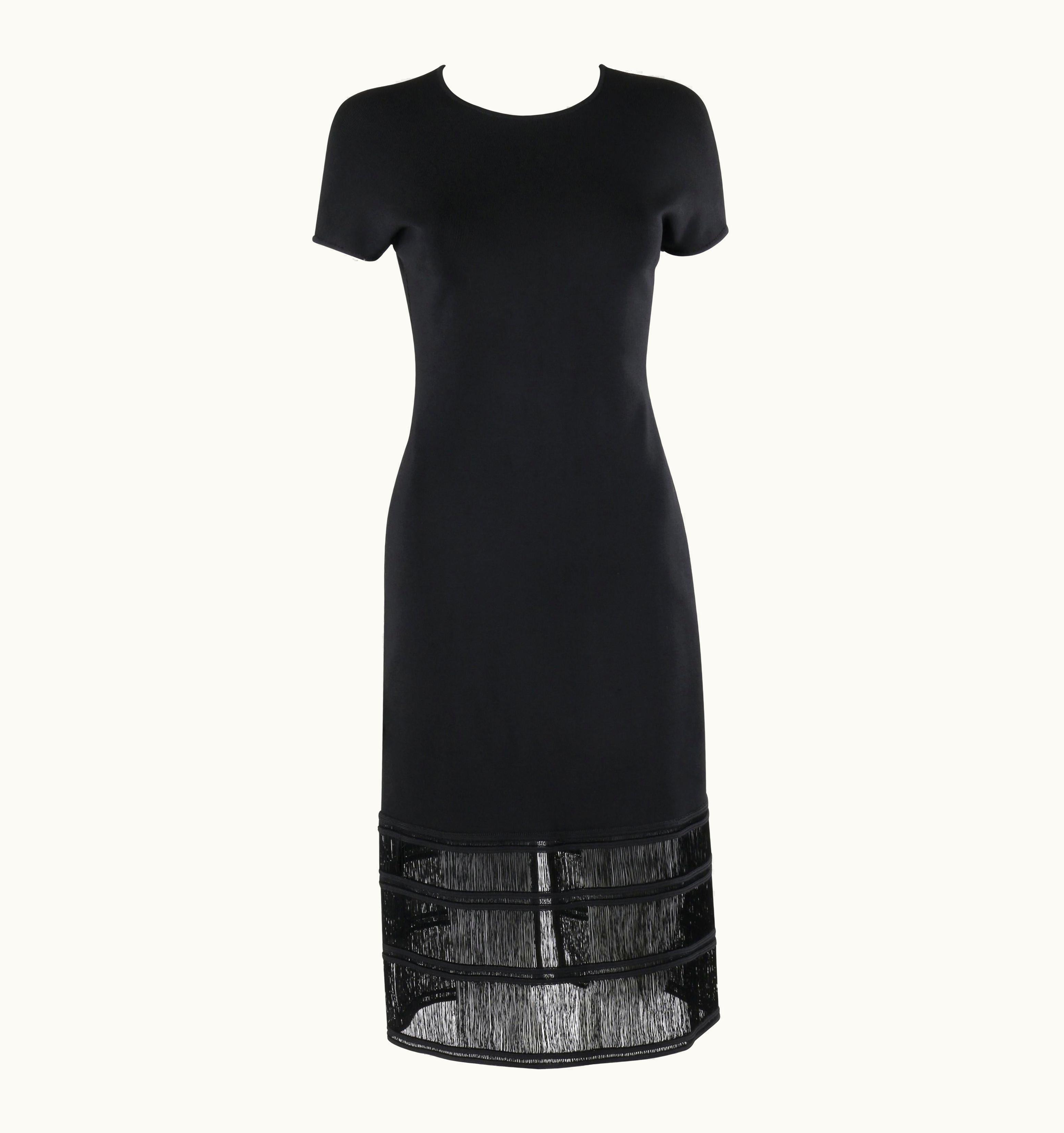 Alexander McQueen Givenchy Couture C.1990' Alexander McQUEEN Black Tiered Sheath Fringe Dress
