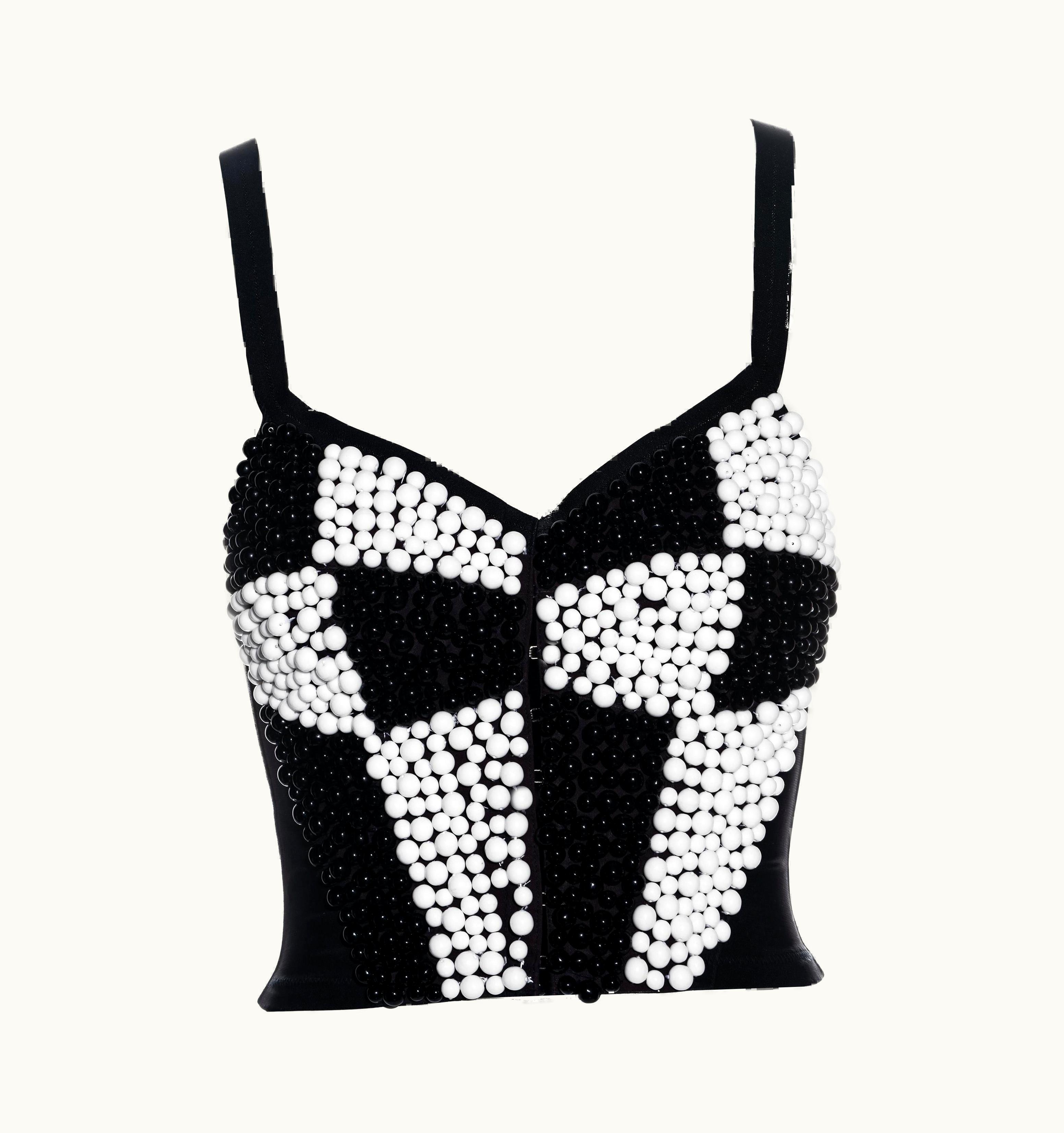 Dolce & Gabbana Dolce & Gabbana Black And White Checkered Beaded Corset Top, S/S 1991