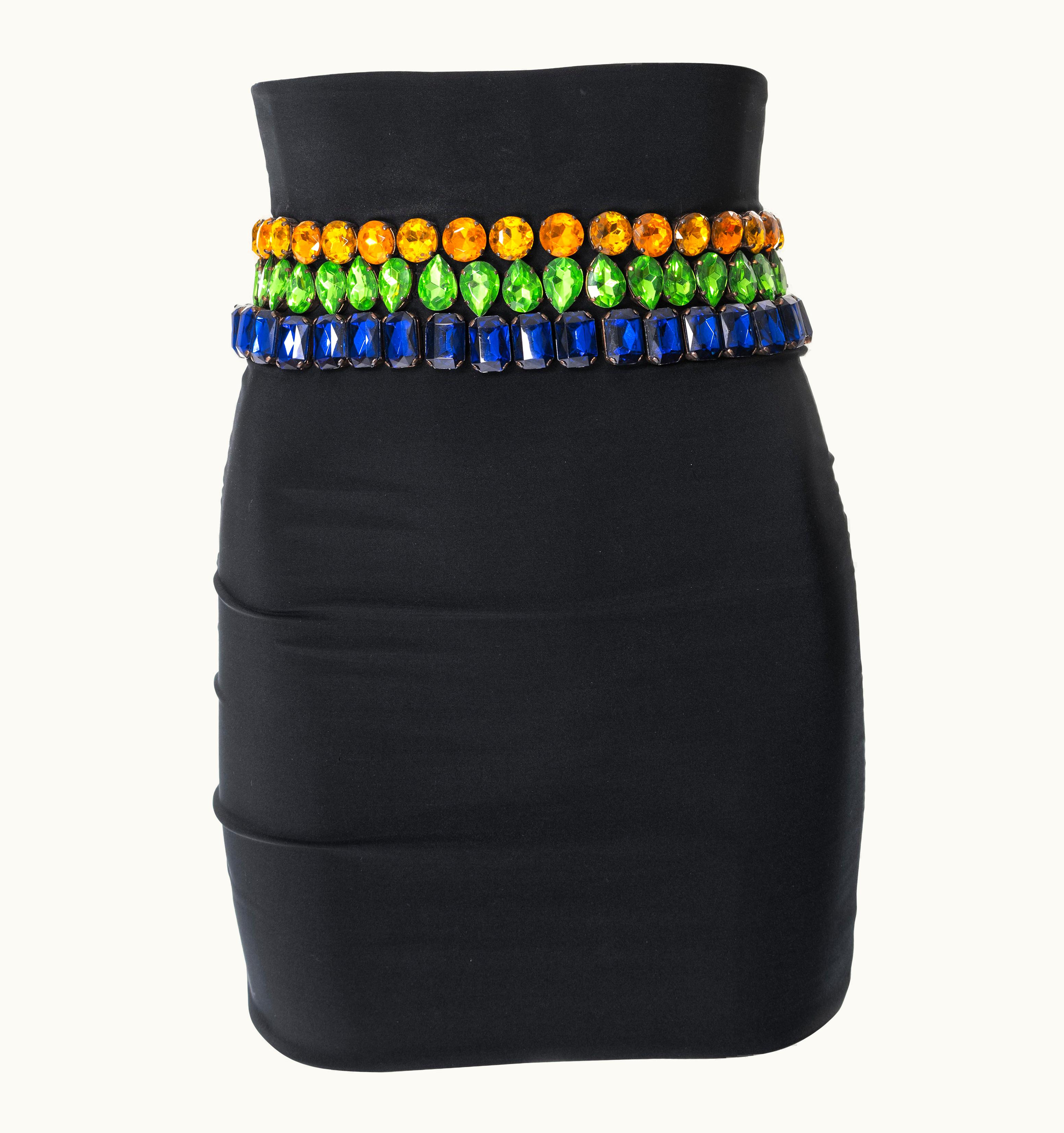 Dolce & Gabbana Dolce & Gabbana Black Nylon Mini Skirt With Large Crystal Adornments, AW 1991