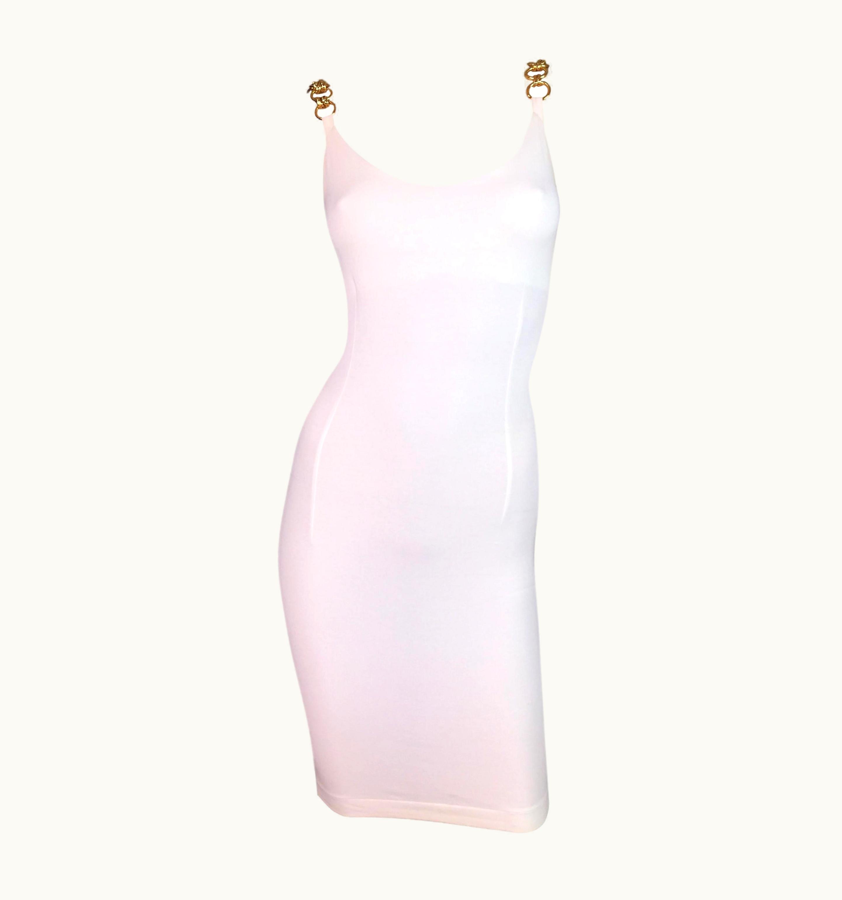 Dolce & Gabbana Vintage 1991 Dolce & Gabbana Pin-Up Ivory Gold Chain Strap Bodycon Wiggle Dress