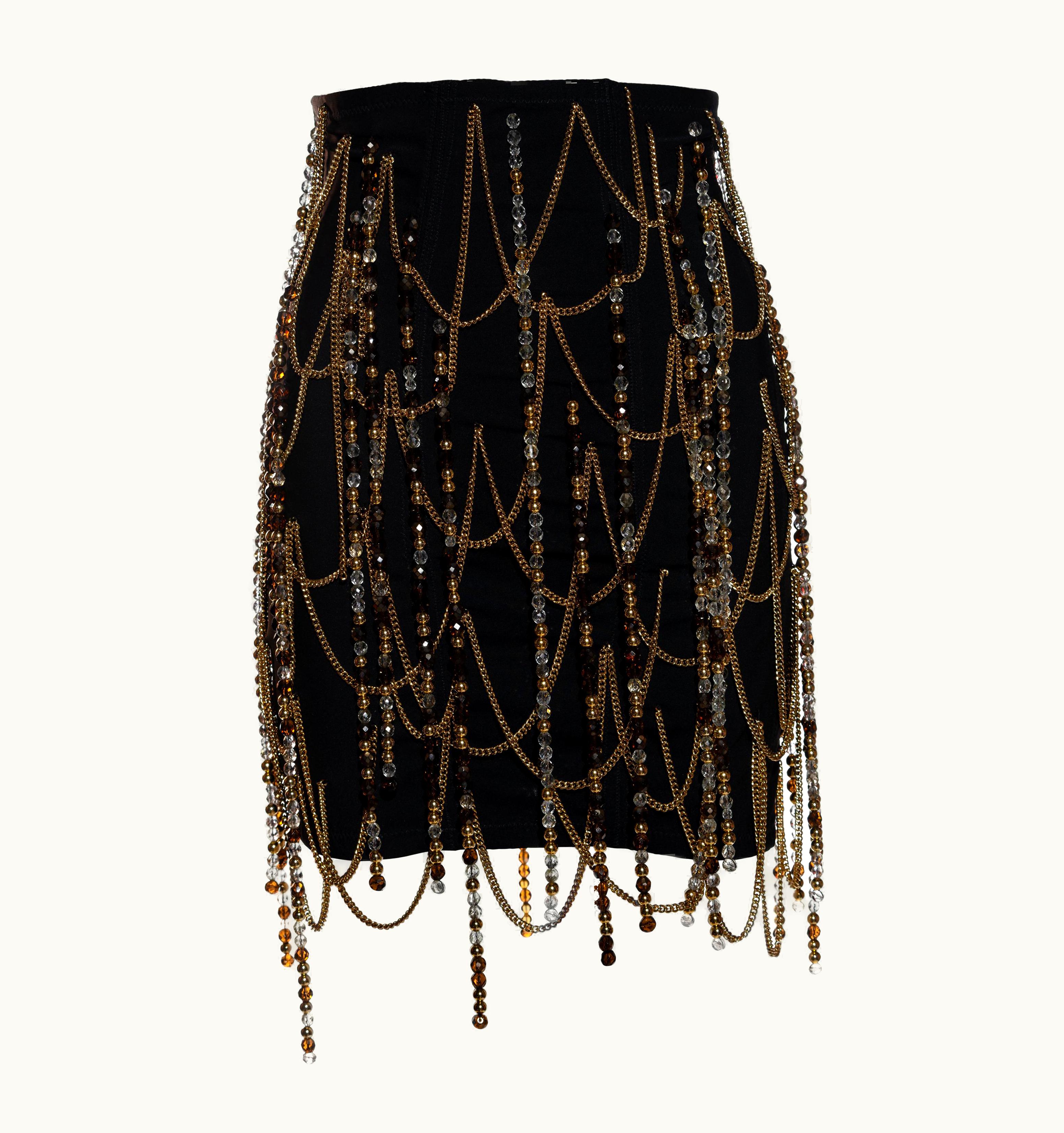 Dolce & Gabbana Dolce & Gabbana Black Corseted Mini Skirt With Gold Chains And Beads, S/S 1991