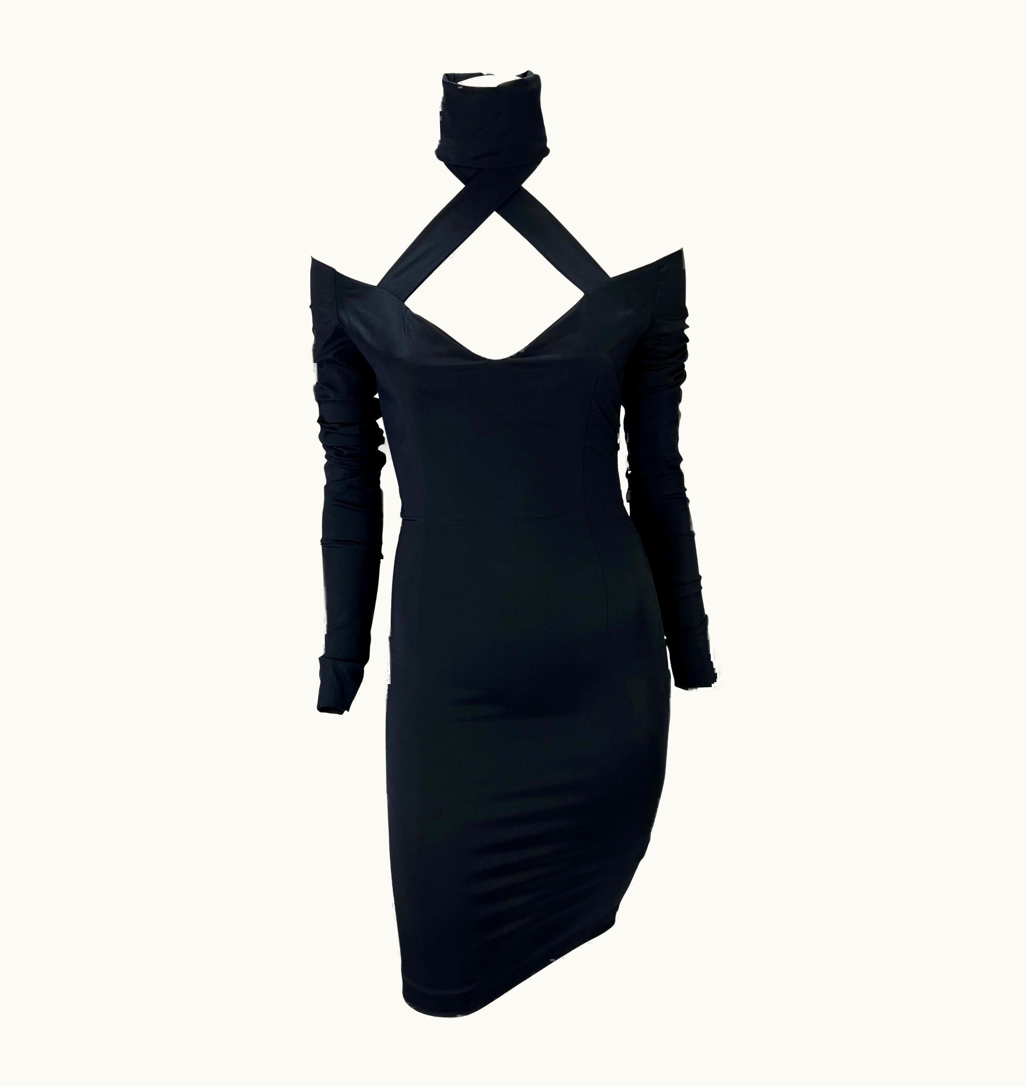 Dolce & Gabbana AW 1991 Dolce & Gabbana Runway Black Mock Neck Crossover Bodycon Pin-Up Dress