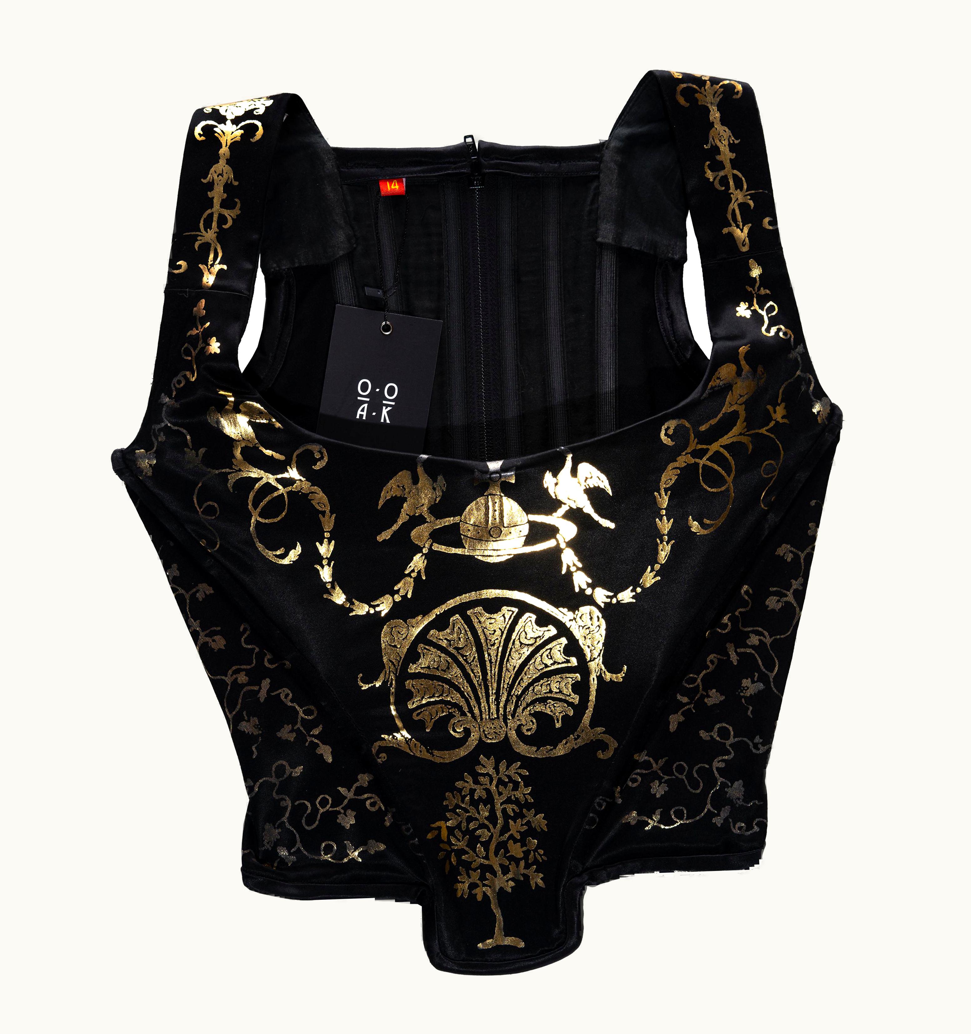 Vivienne Westwood Vivienne Westwood Black Satin Corset With Metallic Gold Pattern, S/S 1992