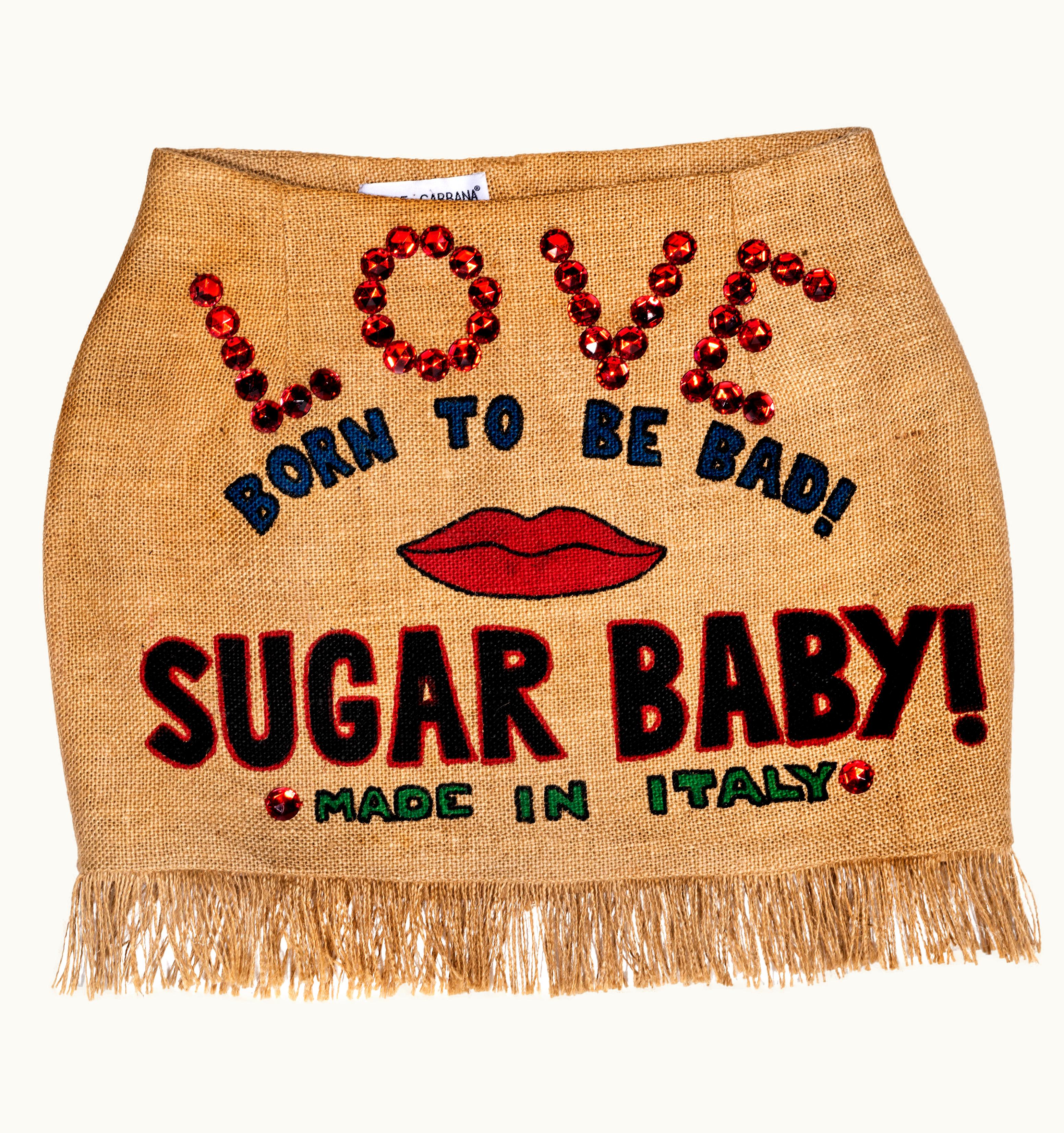 Dolce & Gabbana Dolce & Gabbana Jute Hand-painted 'Sugar Baby' Mini Skirt, S/S 1992