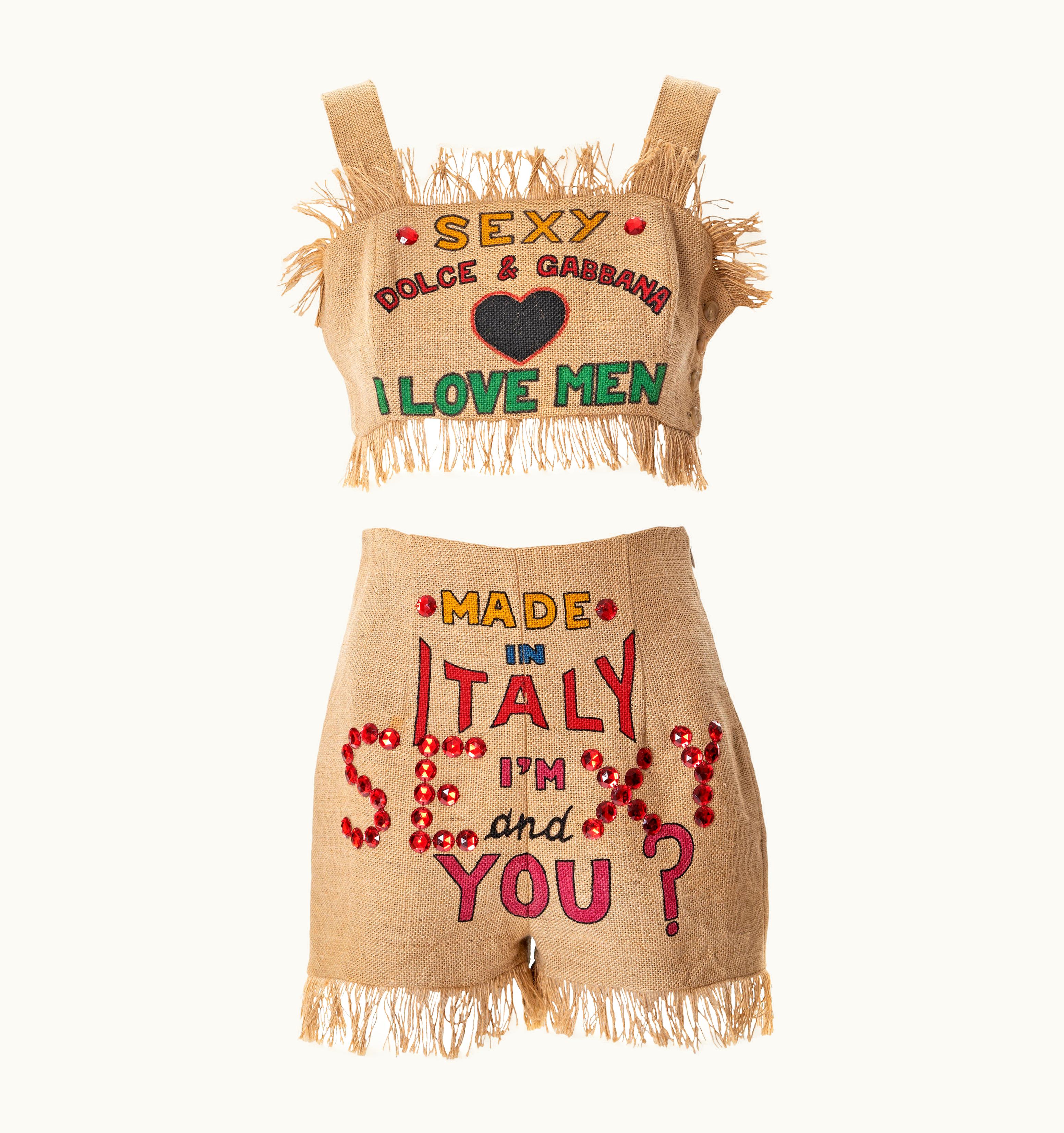 Dolce & Gabbana Dolce & Gabbana Bejewelled Hand-painted Jute Two Piece Set, S/S 1992