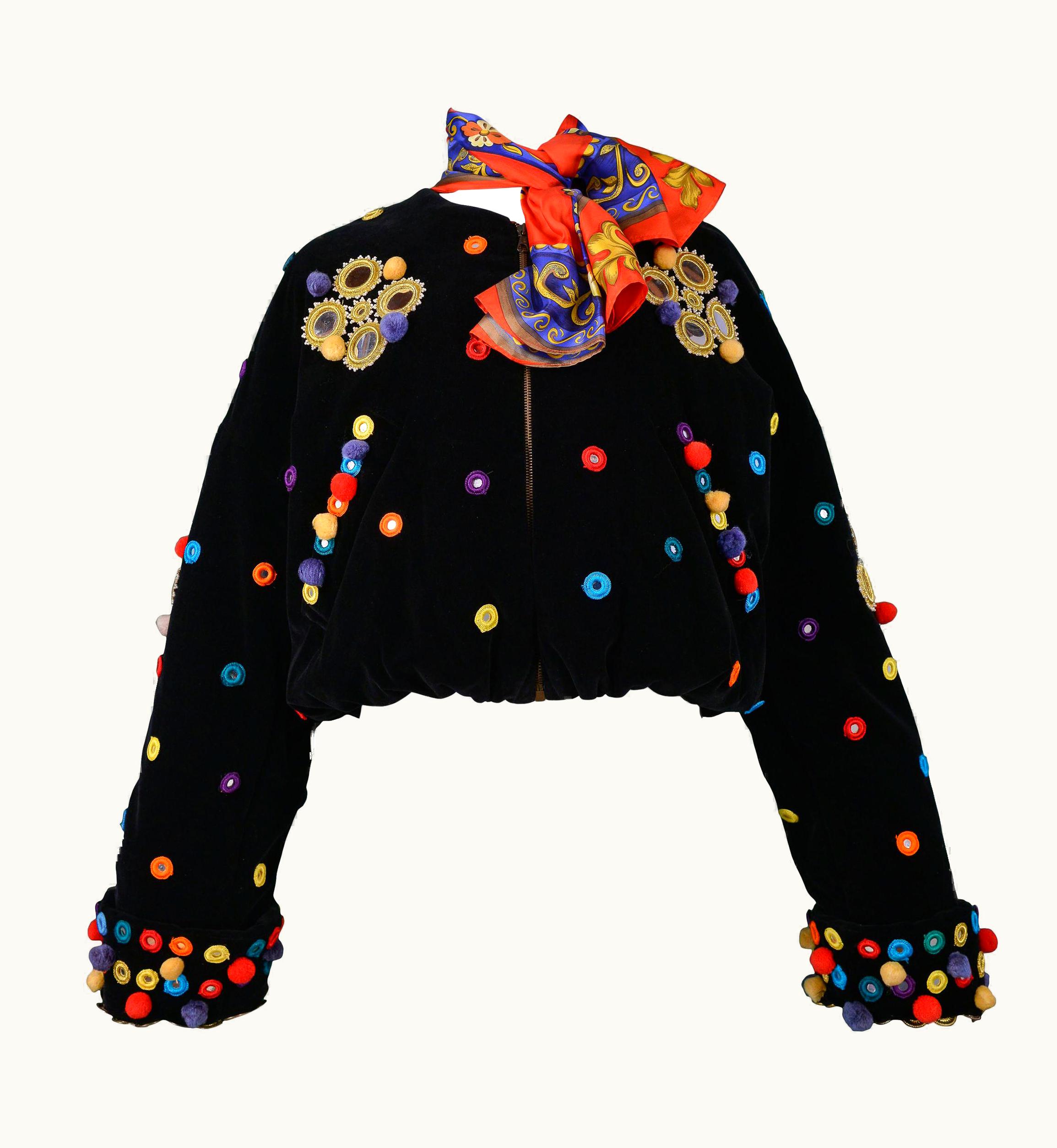 Dolce & Gabbana Dolce & Gabbana 1992 Velvet, Applique, And Pom Pon Bomber Runway Jacket