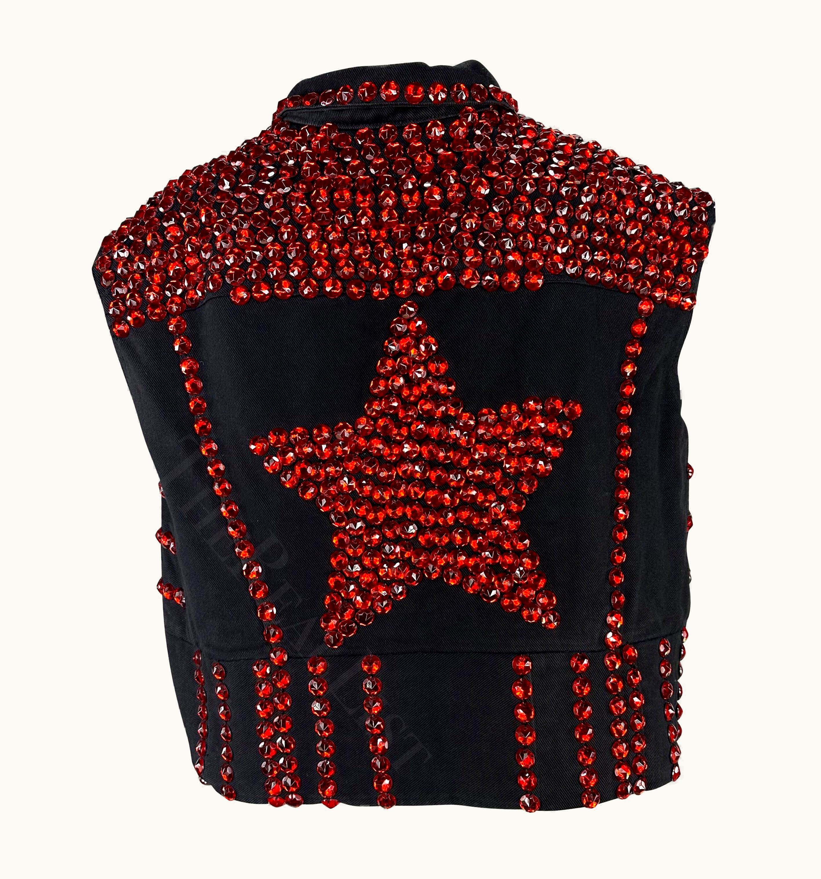 Dolce & Gabbana S/S 1992 Dolce & Gabbana Black Denim Red Rhinestone Accent Heart Vest