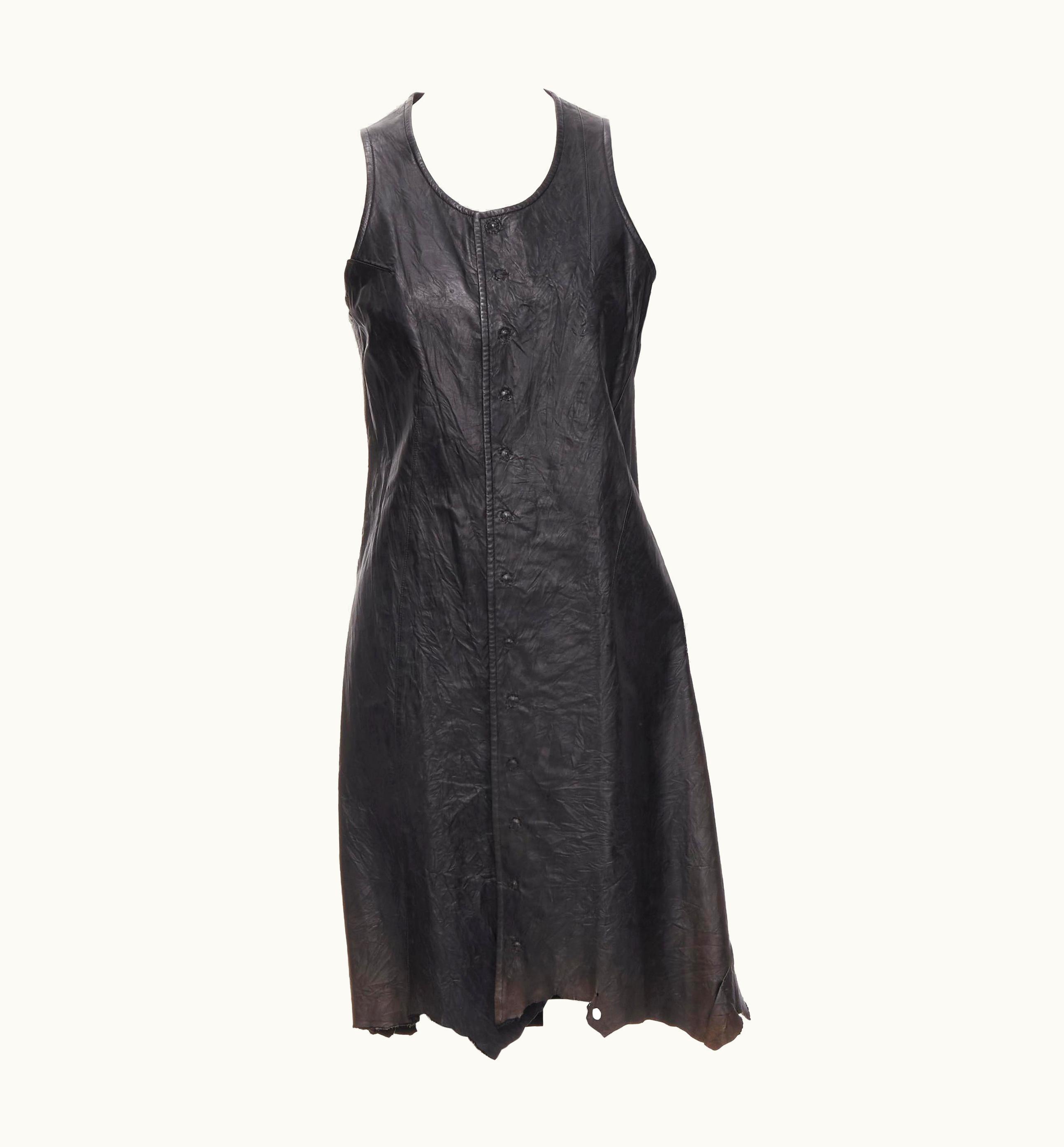 Junya Watanabe Vintage Junya Watanabe 1992 Black Cow Hide Leather Distressed Raw Cut Button