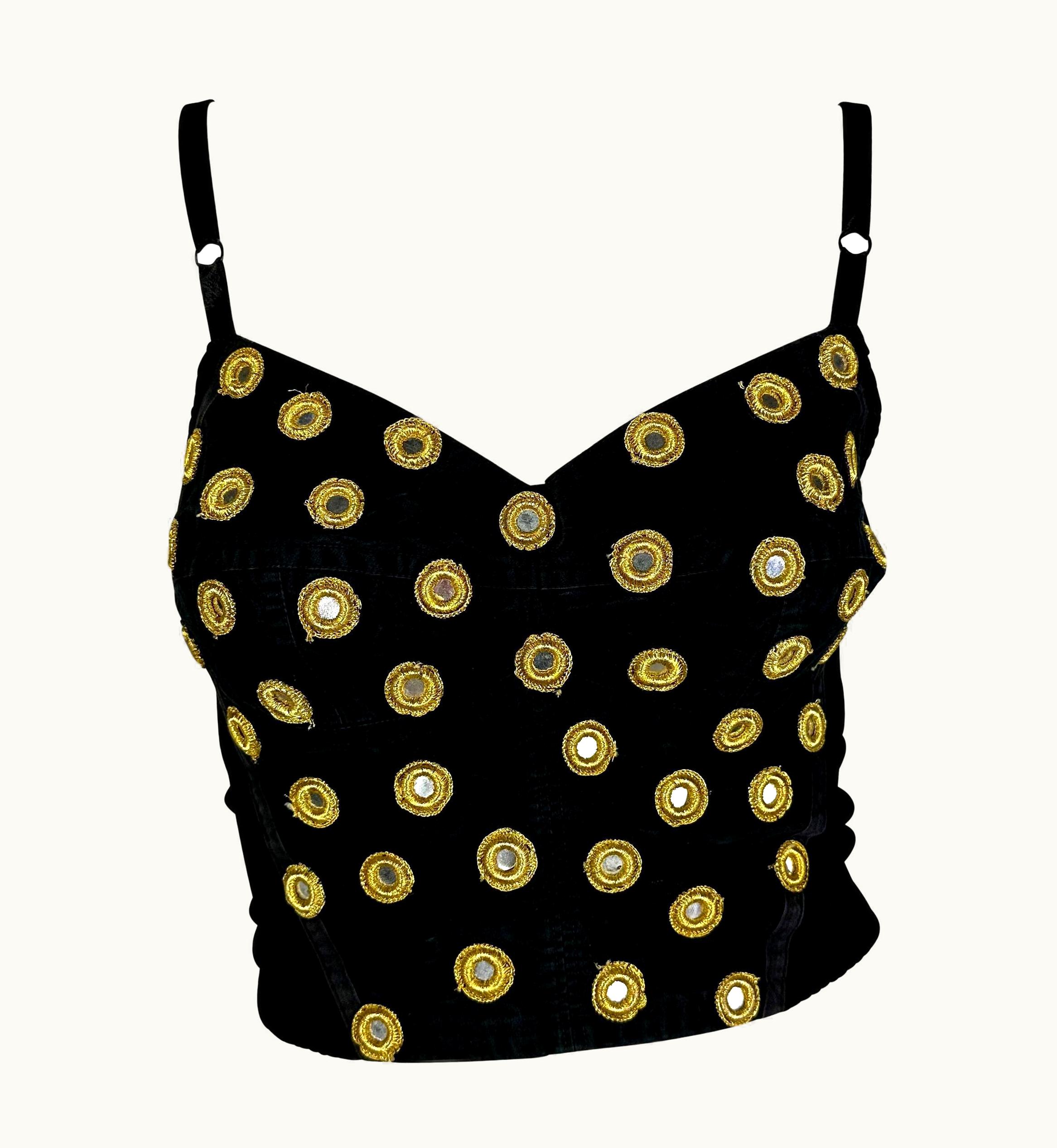 Dolce & Gabbana AW 1992 Dolce And Gabbana Black Mirrored Sequin Bustier Crop Top