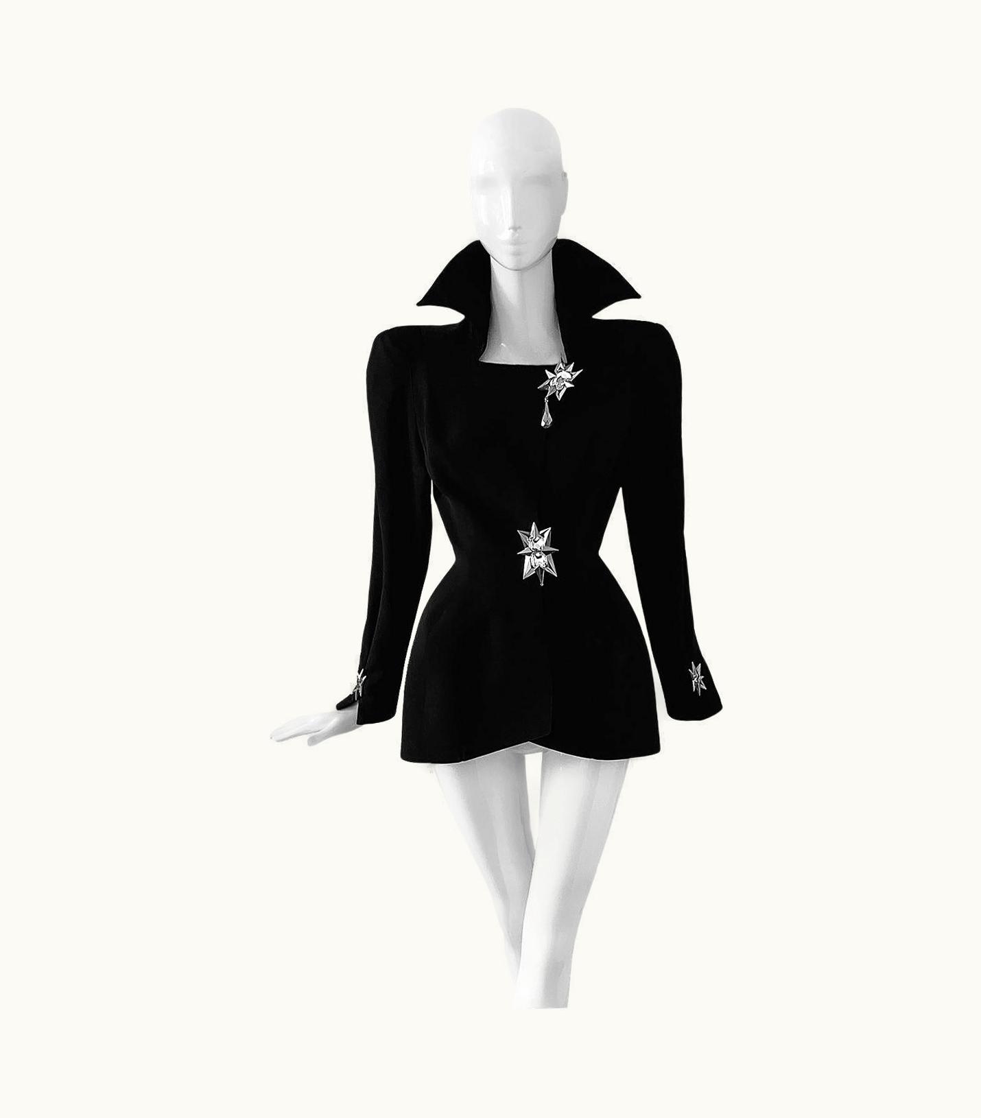 Mugler Spectacular Thierry Mugler Jacket Crystal Jewel Black Dramatic Sculptural
