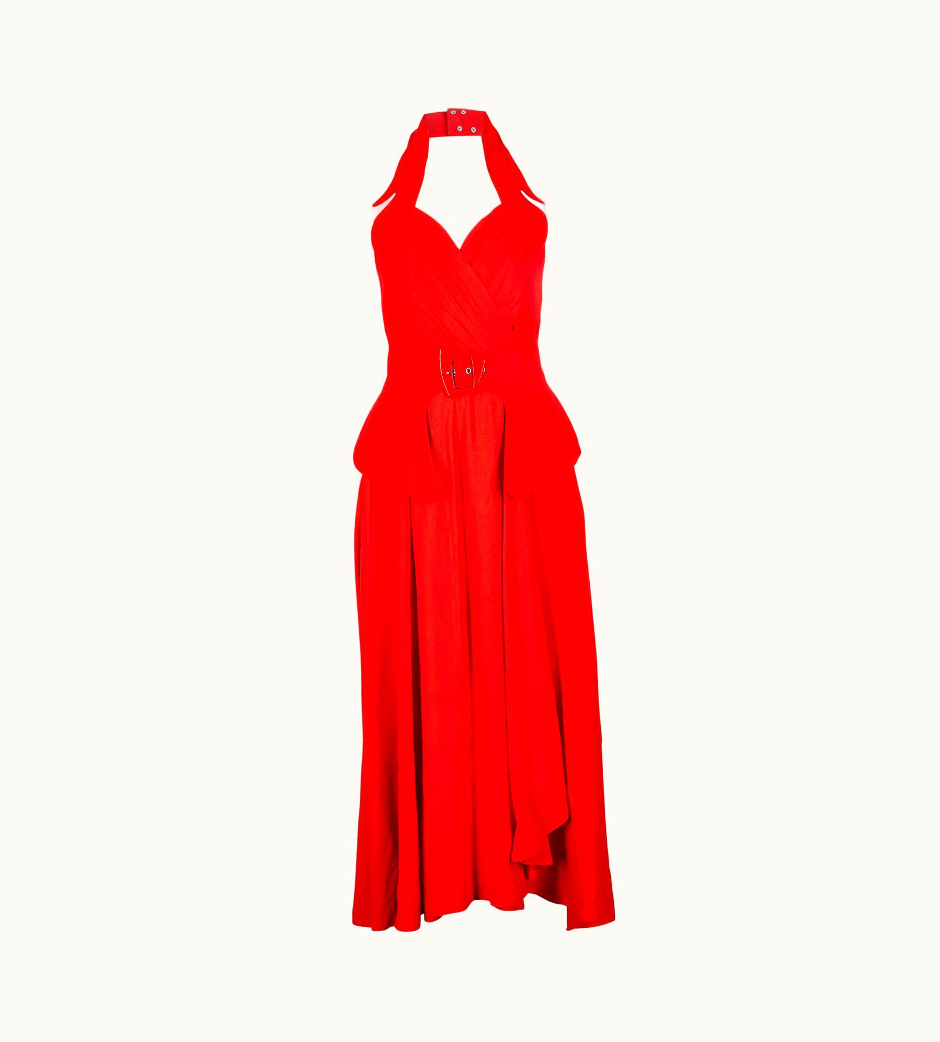 Mugler 1990s Thierry Mugler Couture Halter Neck Red Dress