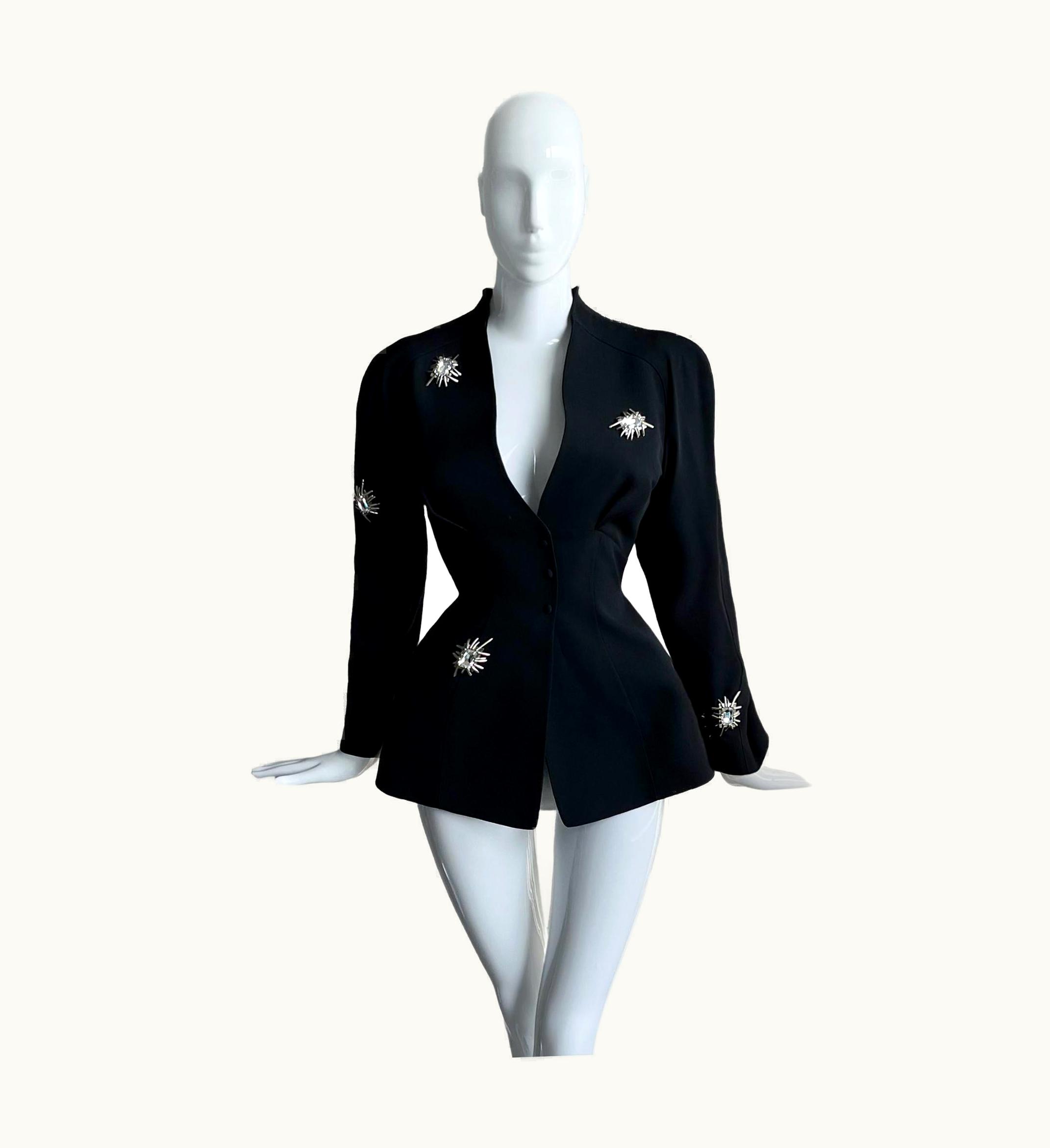 Mugler Gorgeous Thierry Mugler Jacket Diamond Jewel Rare Dramatic Black Jacket