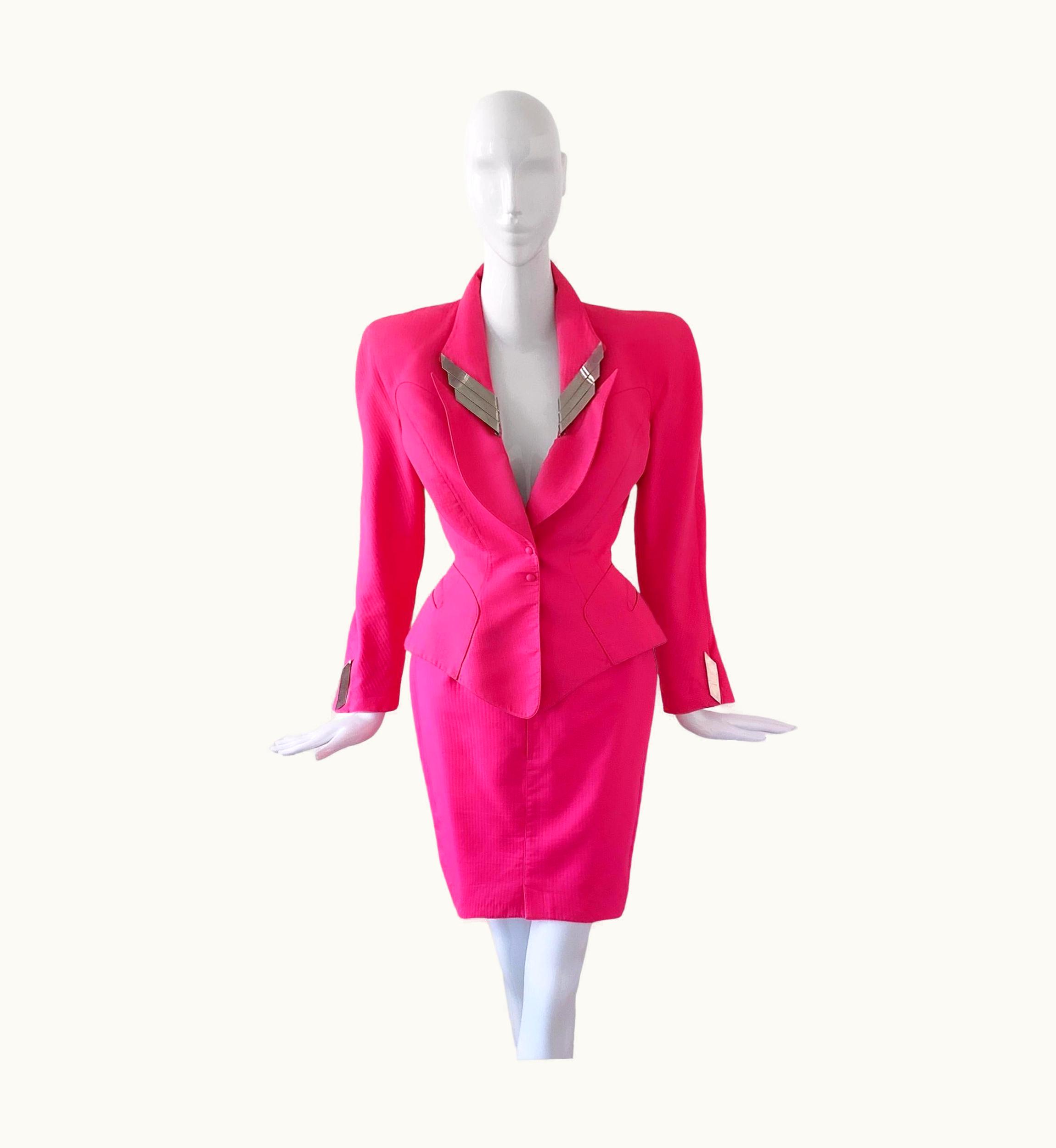 Mugler Iconic Rare Thierry Mugler Pink Ensemble Metal Wings