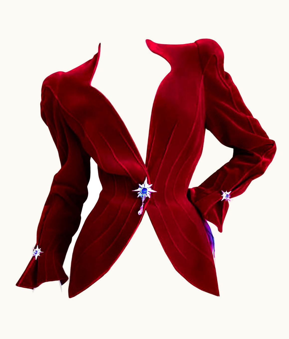 Mugler Thierry Mugler Spectacular Red Velvet Crystal Star Gem Blazer Jacket