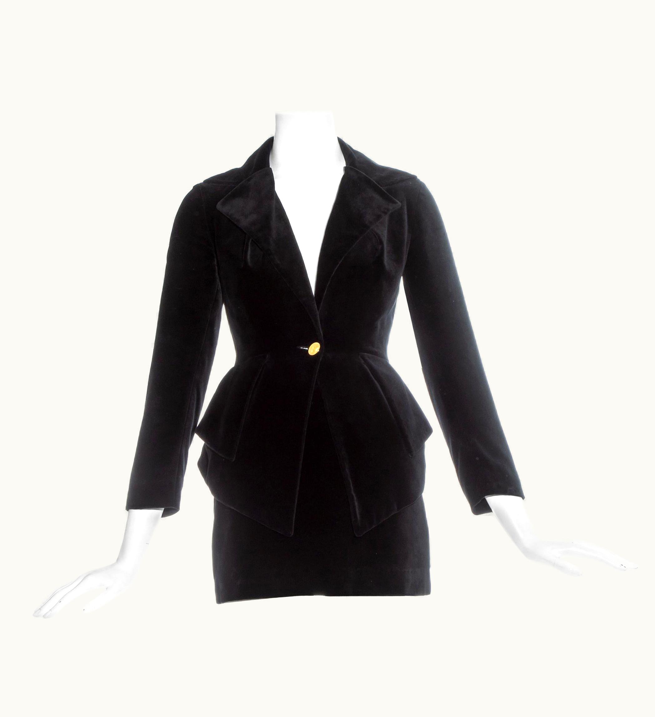 Vivienne Westwood Vivienne Westwood Black Velvet Mini Skirt Peplum Suit, AW 1993