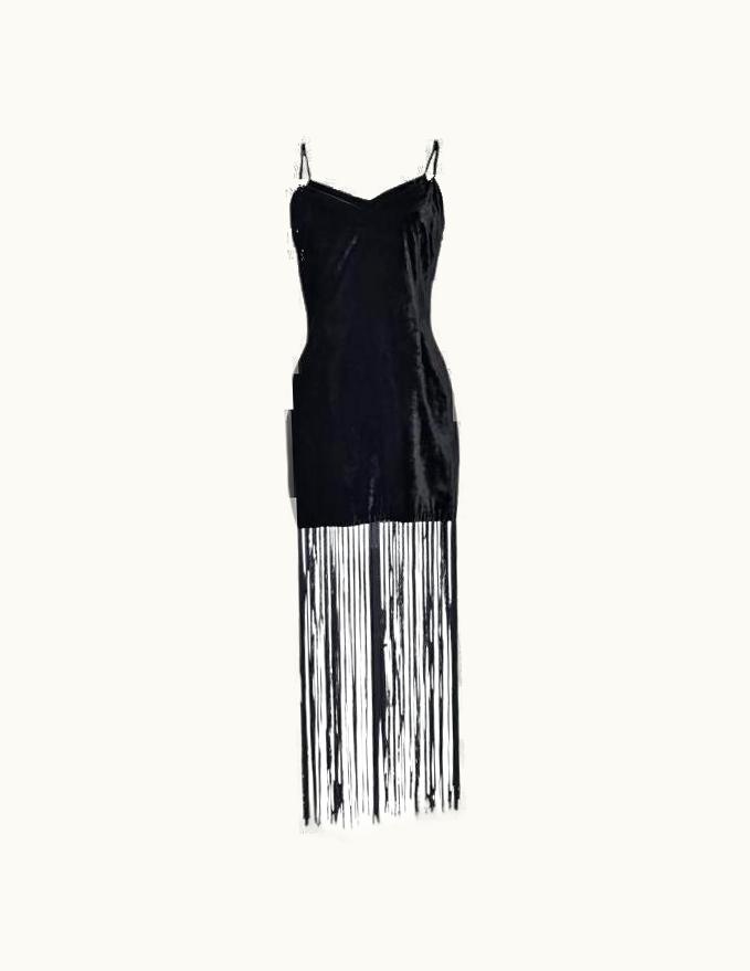 Dolce & Gabbana AW 1993 Dolce & Gabbana Black Velvet Fringe Mini Dress
